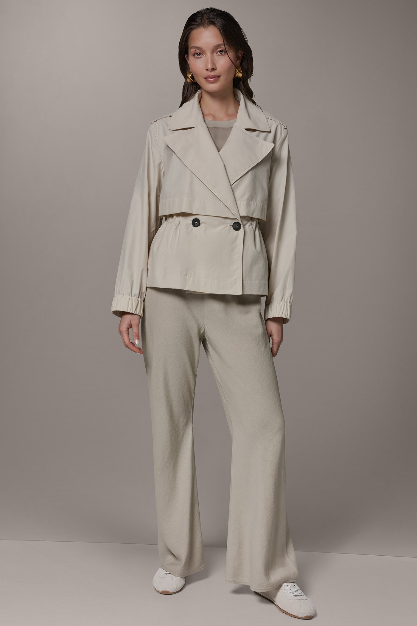 Sandstone LONG SLEEVE DOUBLE BREASTED TRENCH JACKET Donna Karan