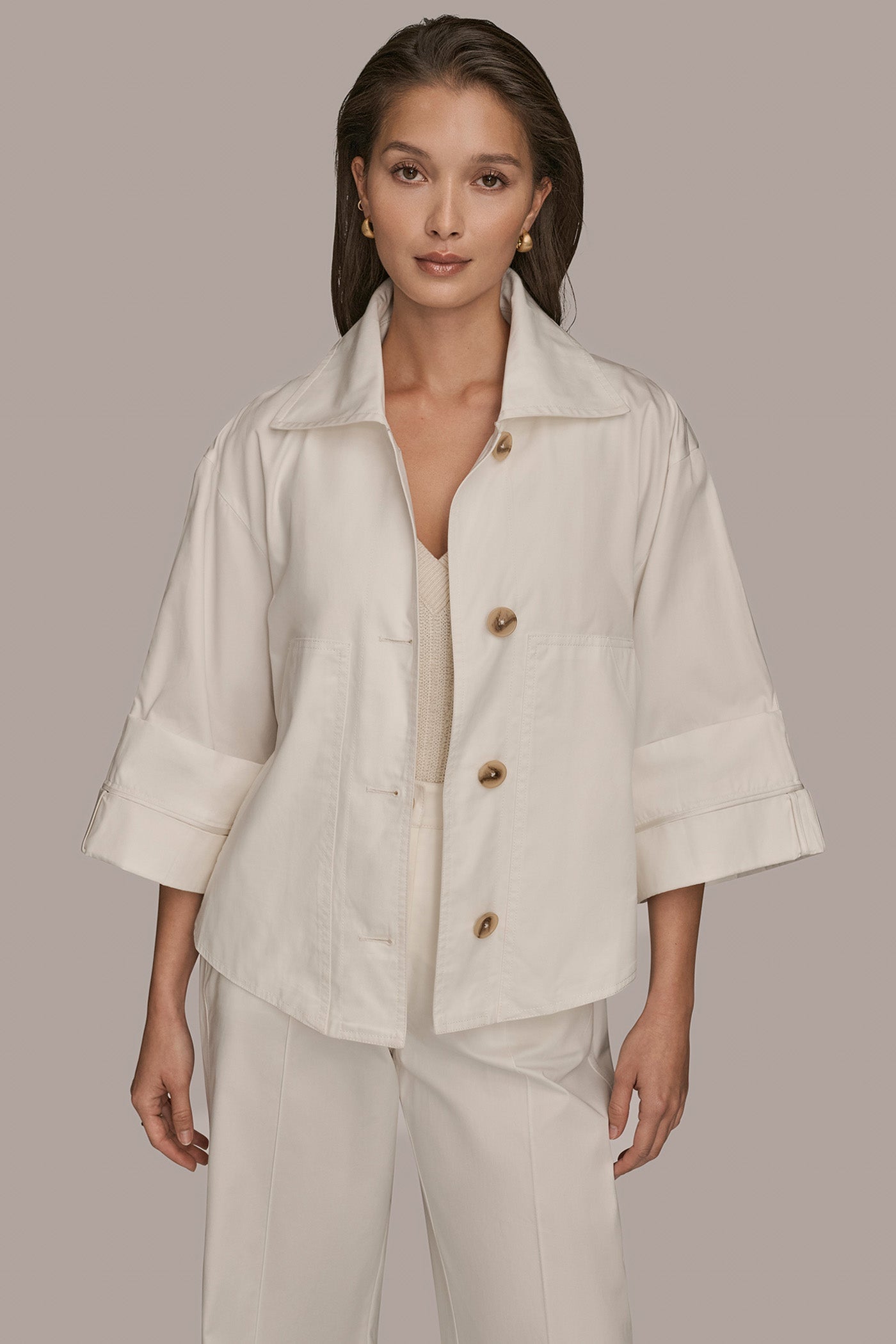 CREAM 3/4-SLEEVE SWING JACKET Donna Karan