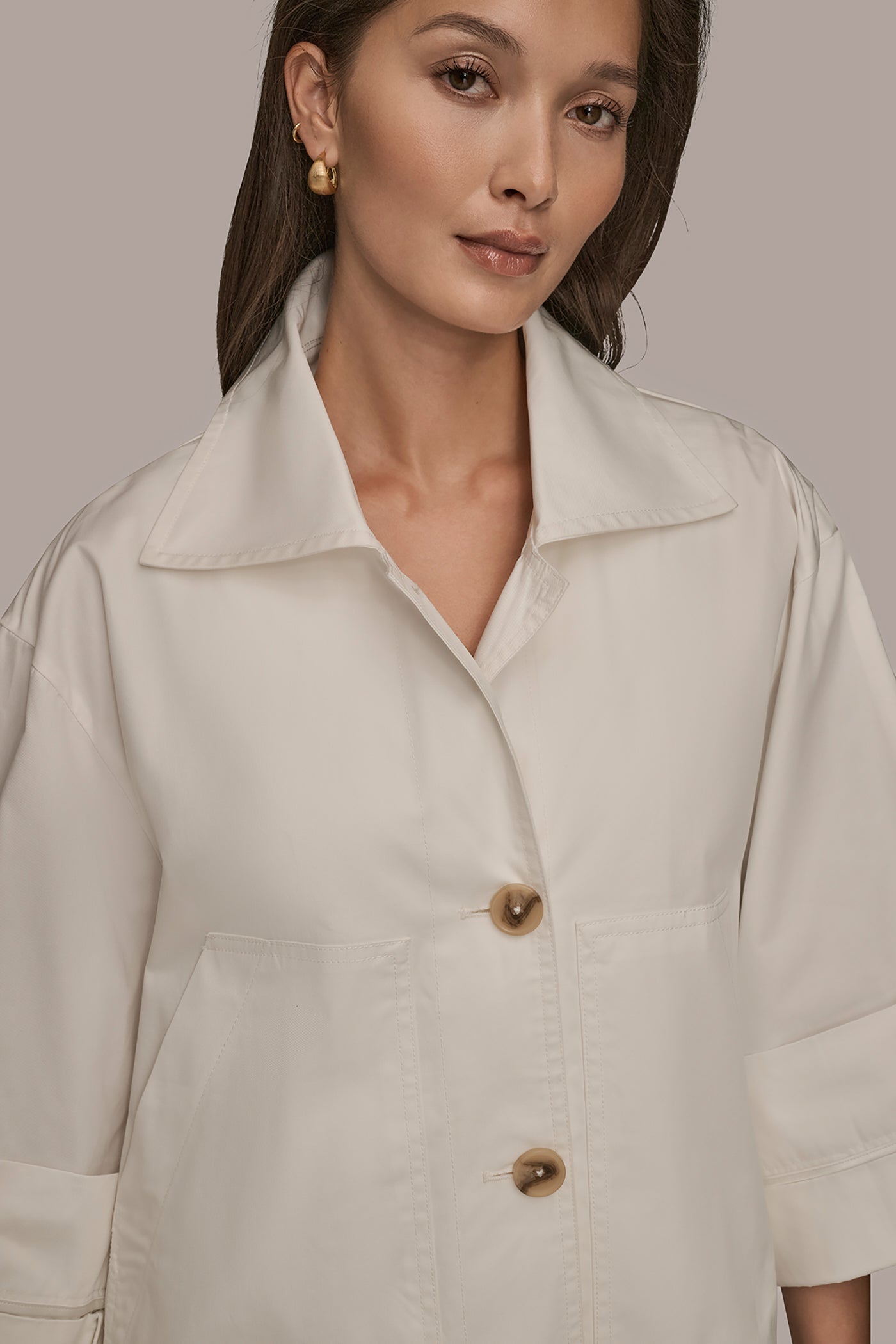 CREAM 3/4-SLEEVE SWING JACKET Donna Karan