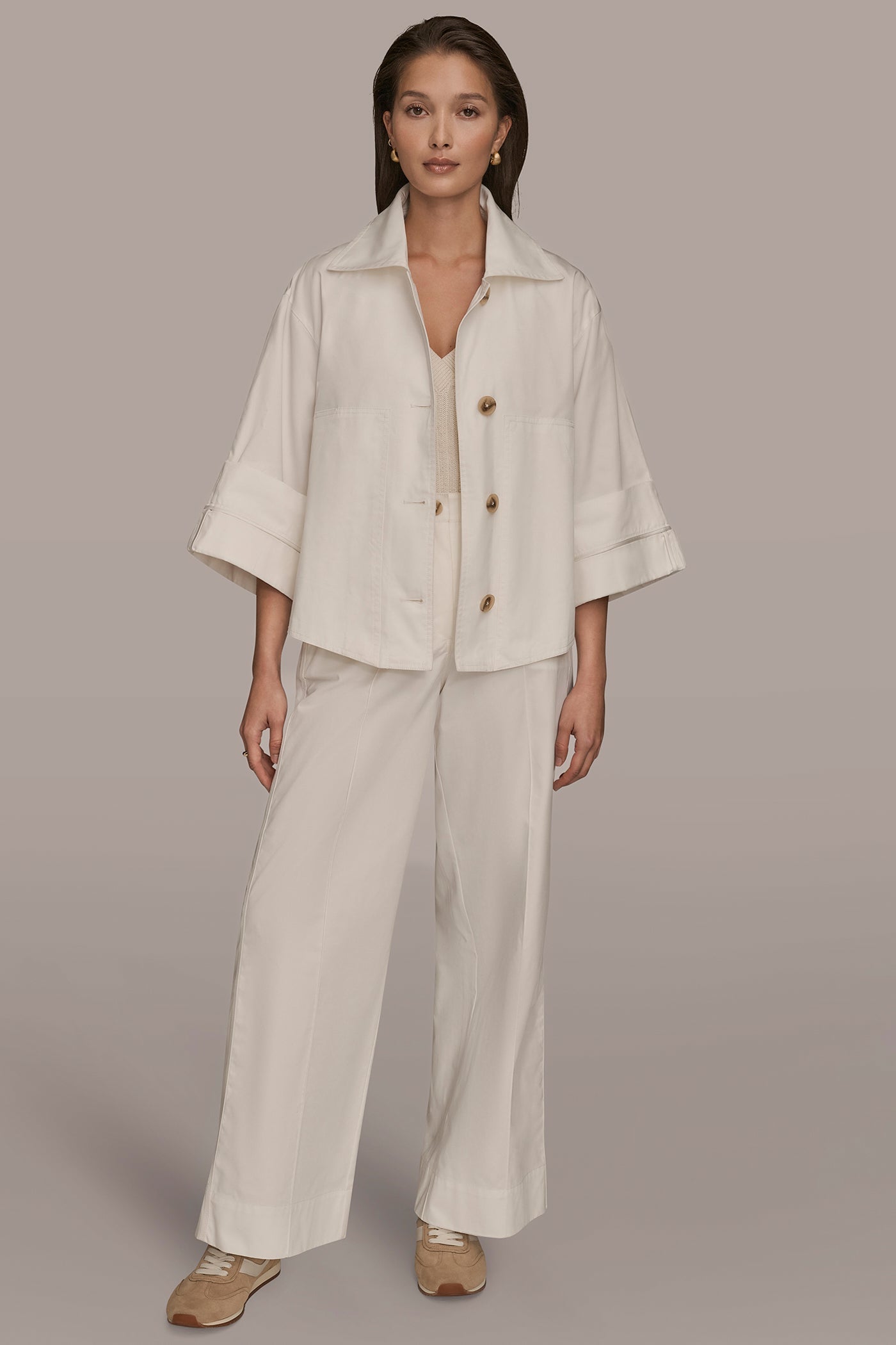 CREAM 3/4-SLEEVE SWING JACKET Donna Karan
