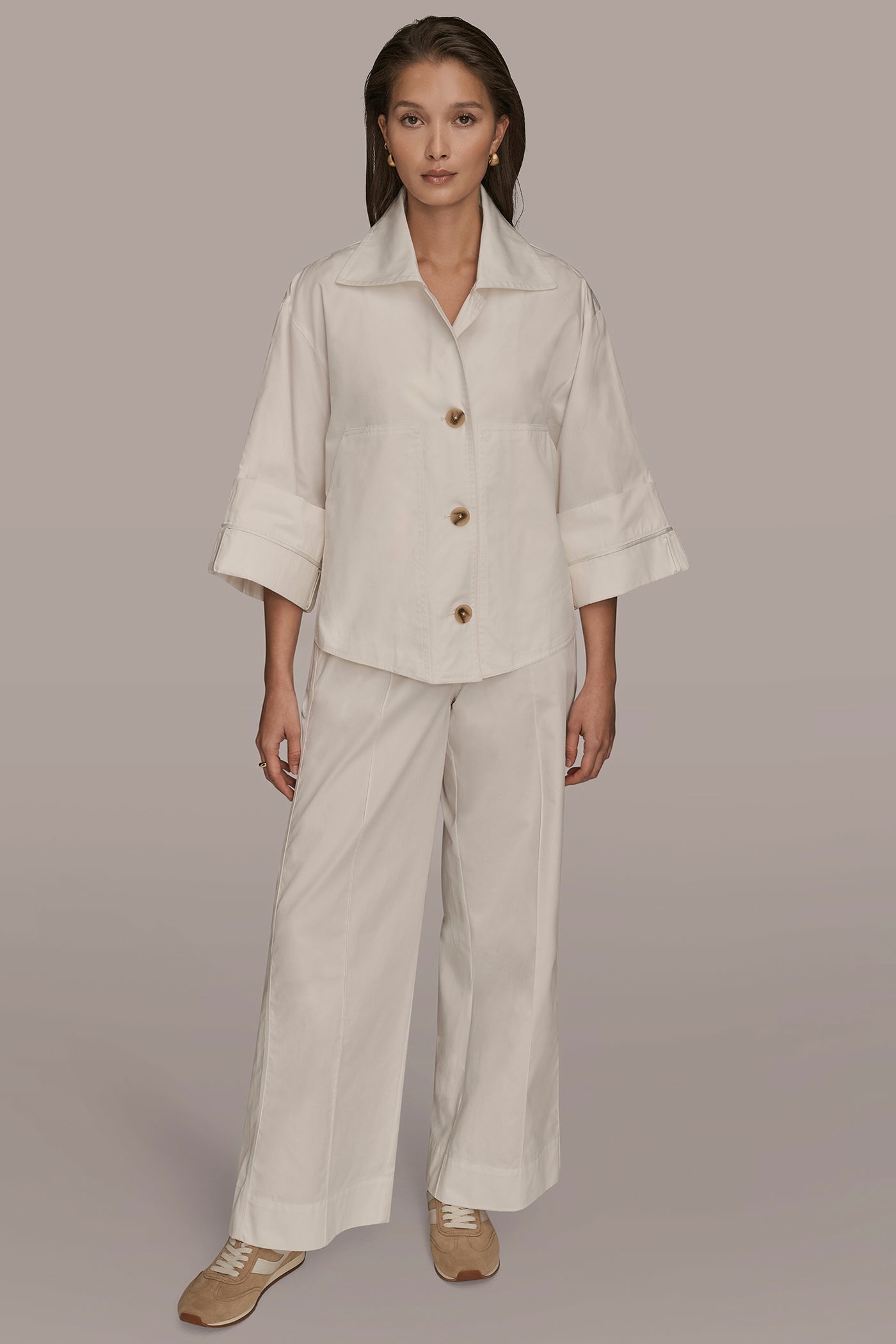 CREAM 3/4-SLEEVE SWING JACKET Donna Karan