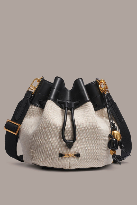 Natural/Black WEEKEND CANVAS BUCKET BAG Donna Karan