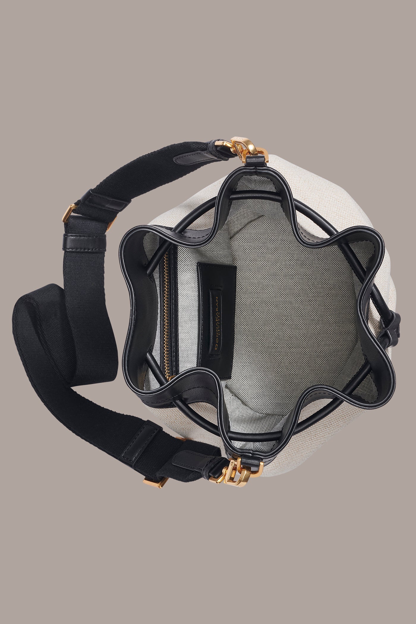 Natural/Black WEEKEND CANVAS BUCKET BAG Donna Karan