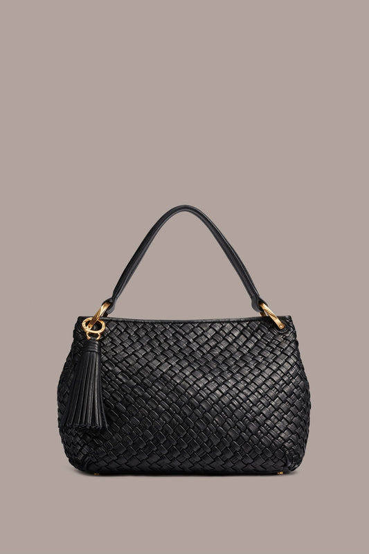 Black / Gold GLENWOOD WOVEN SHOULDER BAG Donna Karan