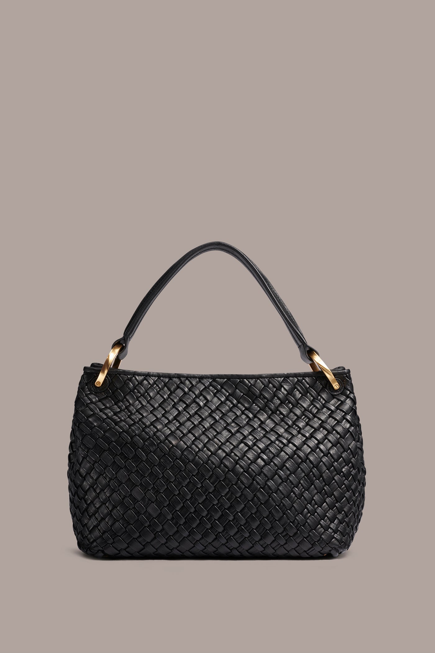 Black / Gold GLENWOOD WOVEN SHOULDER BAG Donna Karan