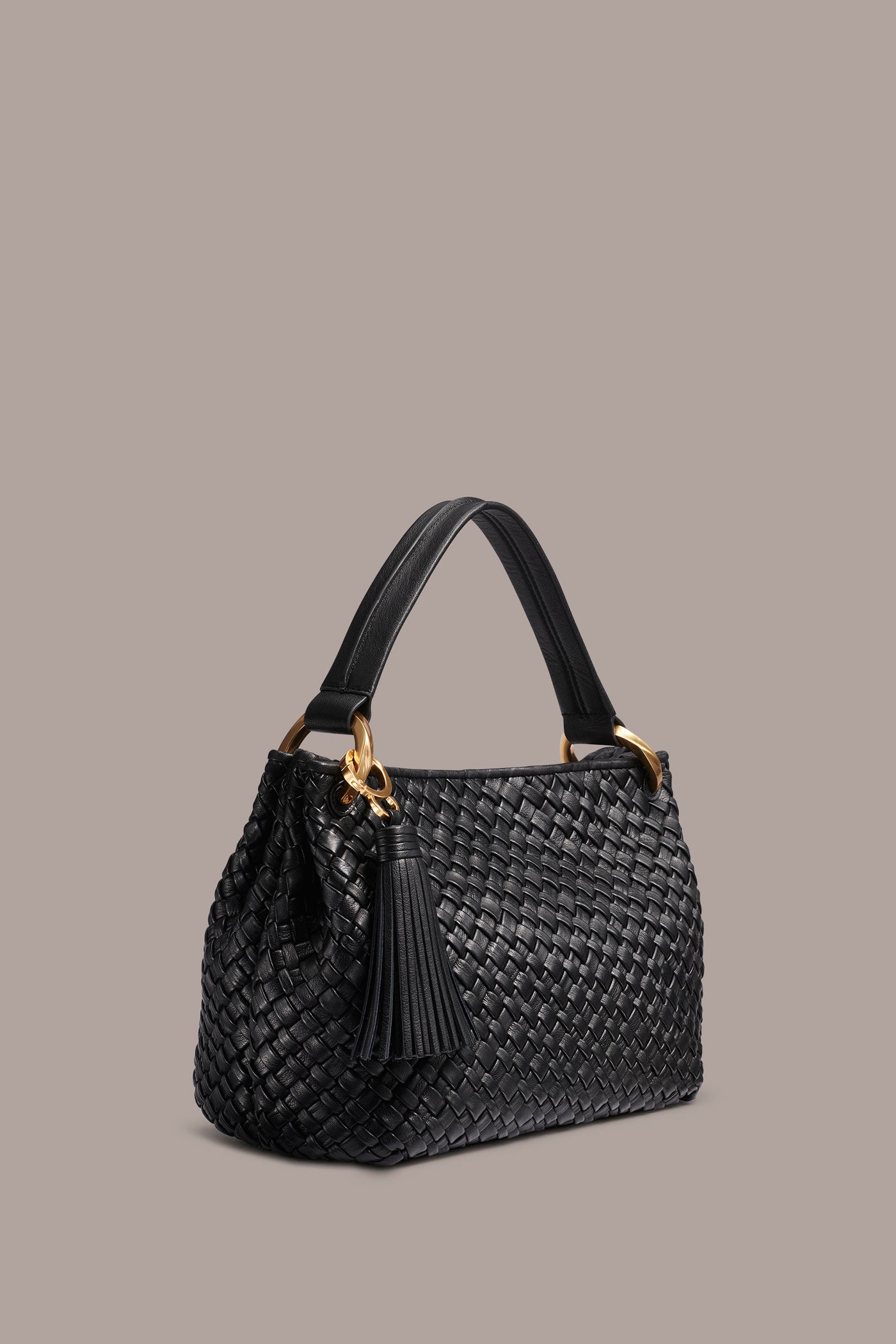 Black / Gold GLENWOOD WOVEN SHOULDER BAG Donna Karan