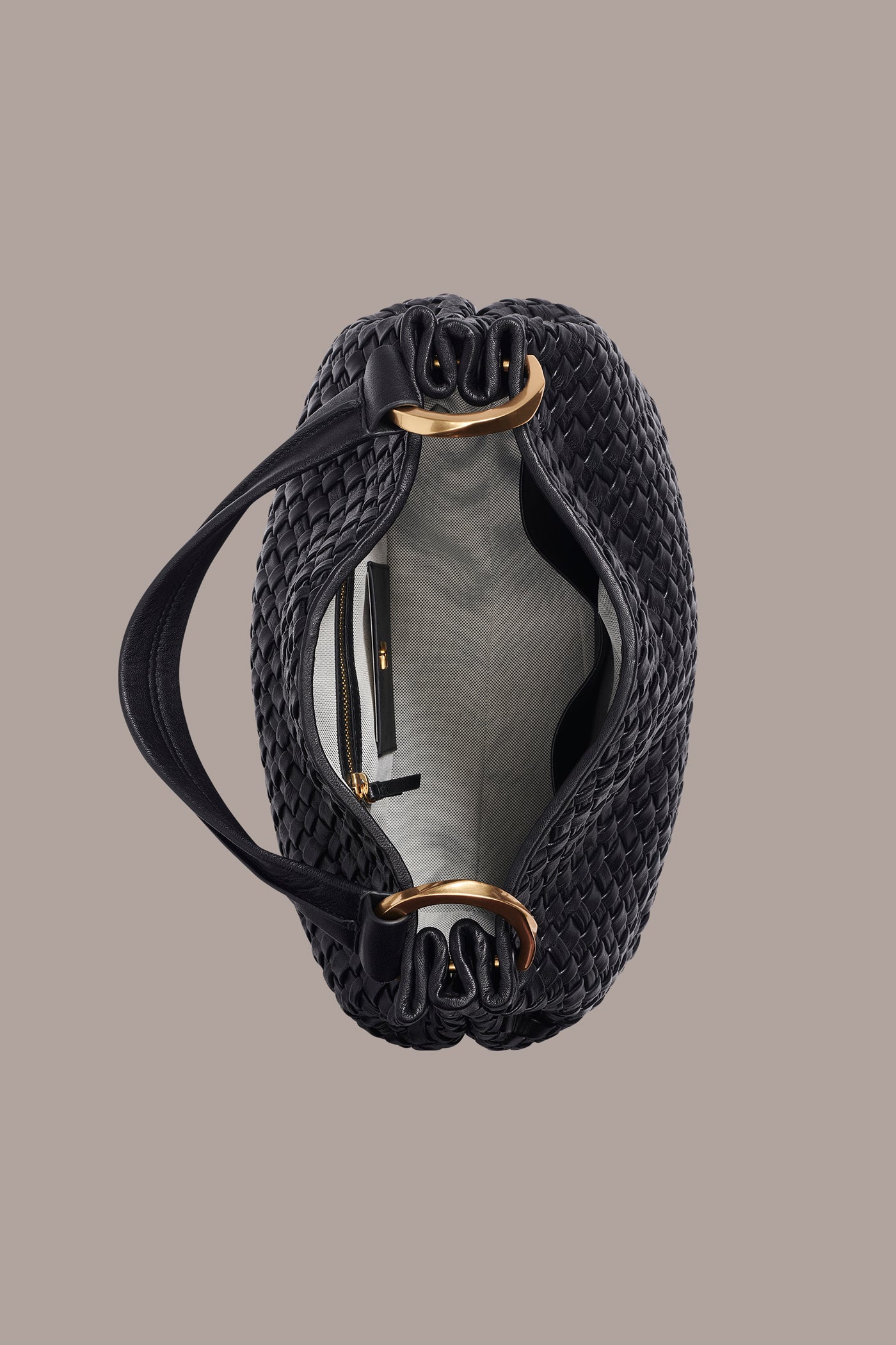 Black / Gold GLENWOOD WOVEN SHOULDER BAG Donna Karan