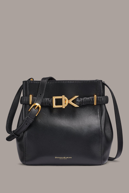Black / Gold GINGHAM LOGO CROSSBODY Donna Karan