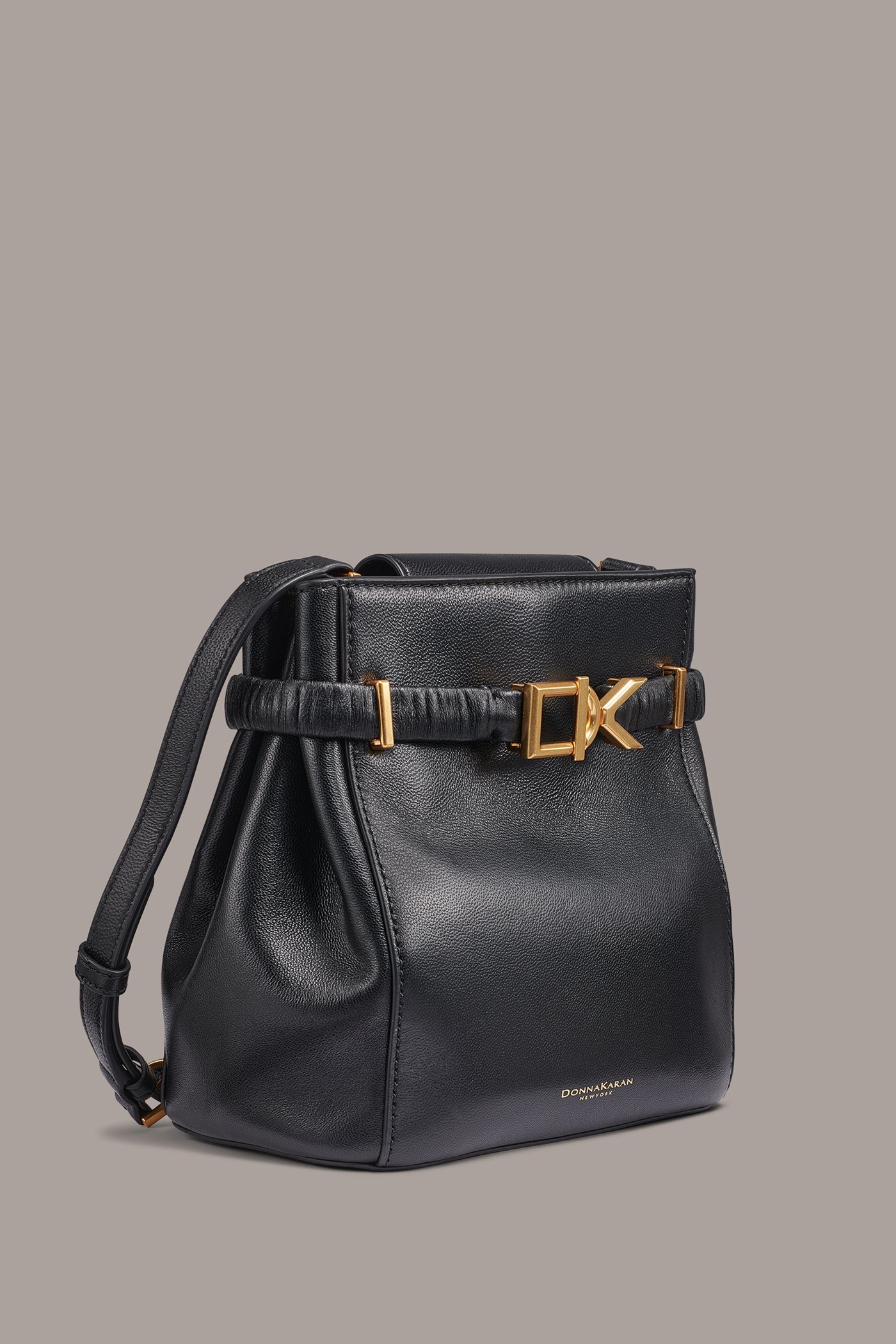 Black / Gold GINGHAM LOGO CROSSBODY Donna Karan