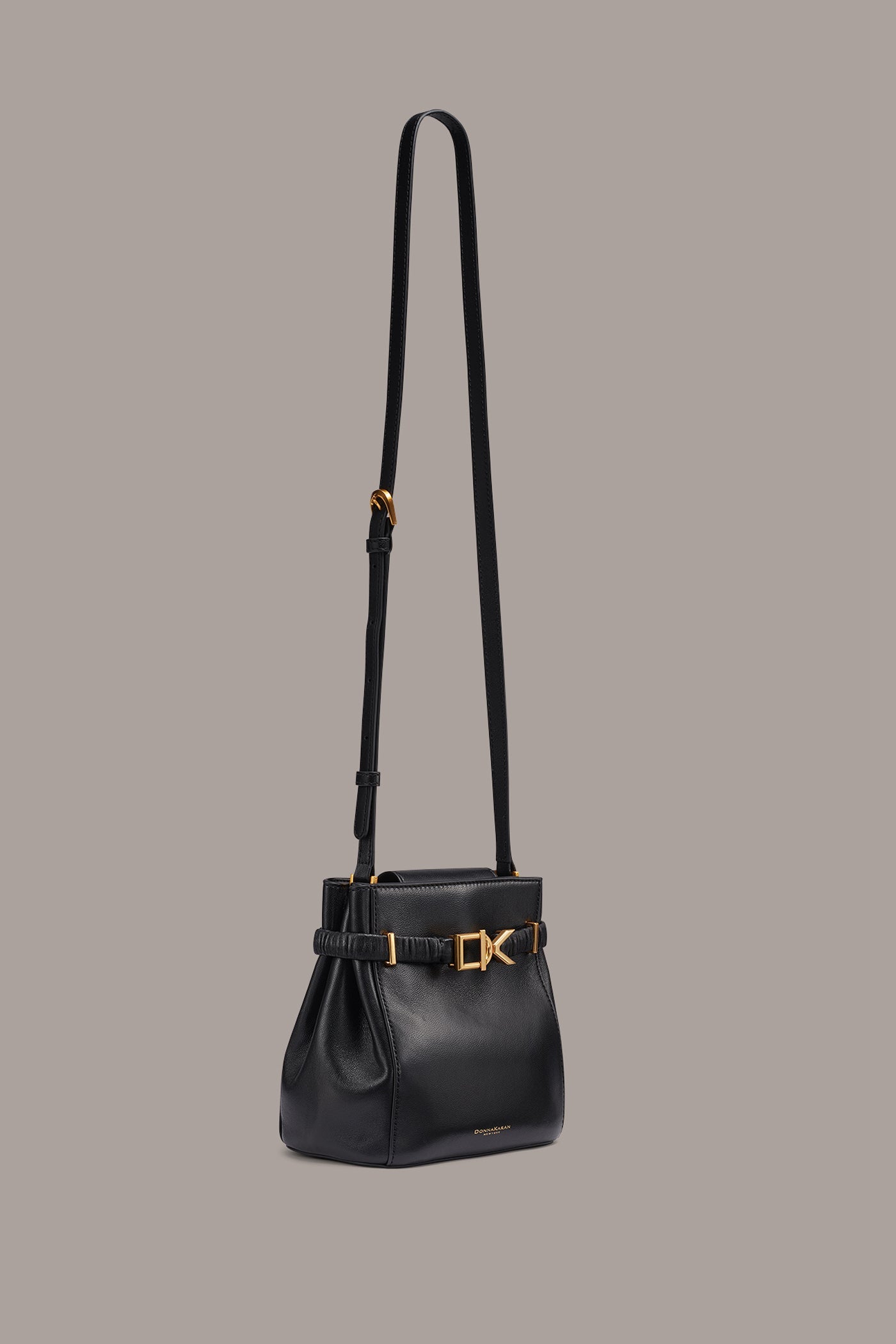 Black / Gold GINGHAM LOGO CROSSBODY Donna Karan