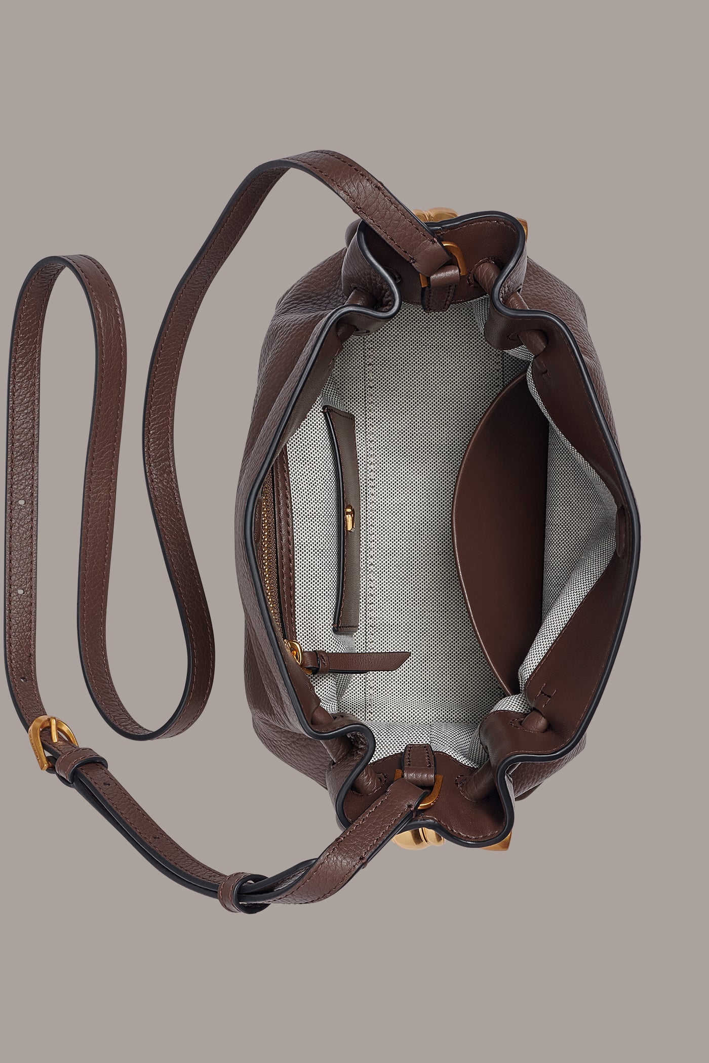 Umber CASHMERE LEATHER CROSSBODY BAG Donna Karan