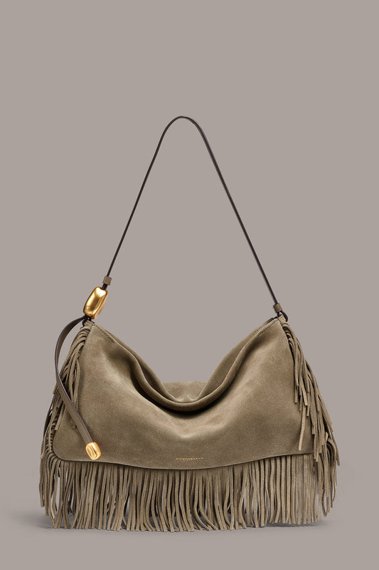 Truffle VELVET LARGE FRINGE SHOULDER BAG Donna Karan