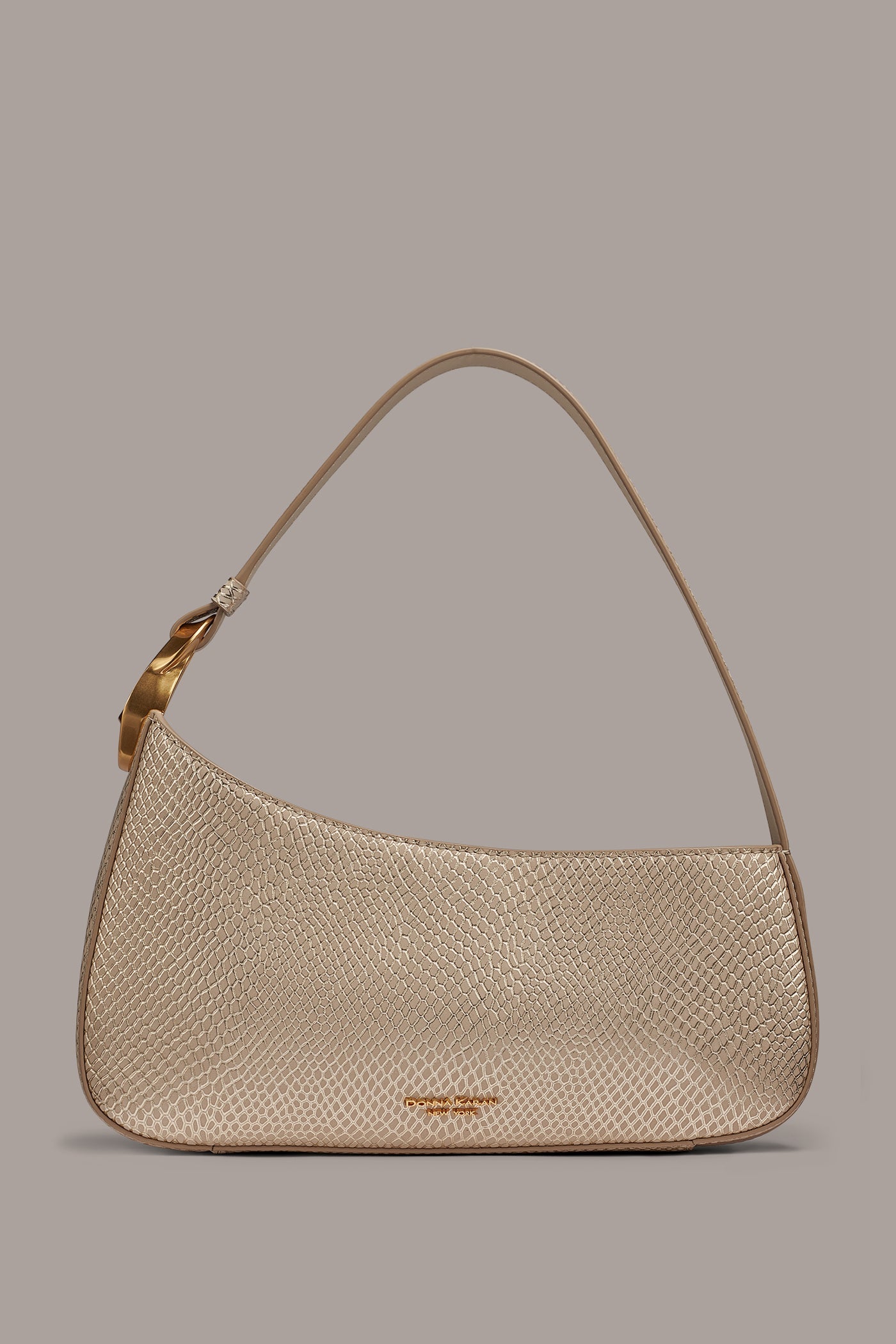 Metallic Bone JERSEY METALLIC SNAKE-EFFECT SHOULDER BAG Donna Karan