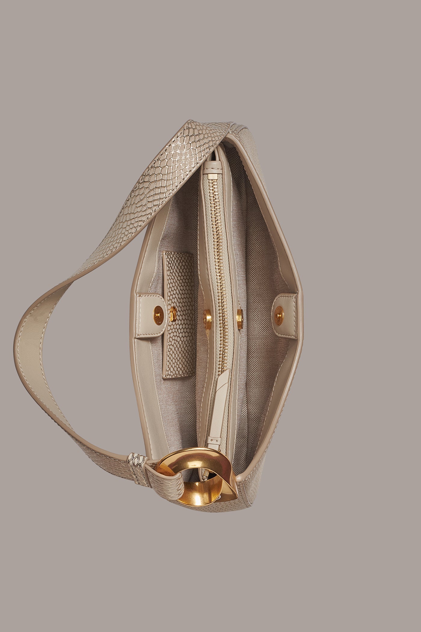 Metallic Bone JERSEY METALLIC SNAKE-EFFECT SHOULDER BAG Donna Karan