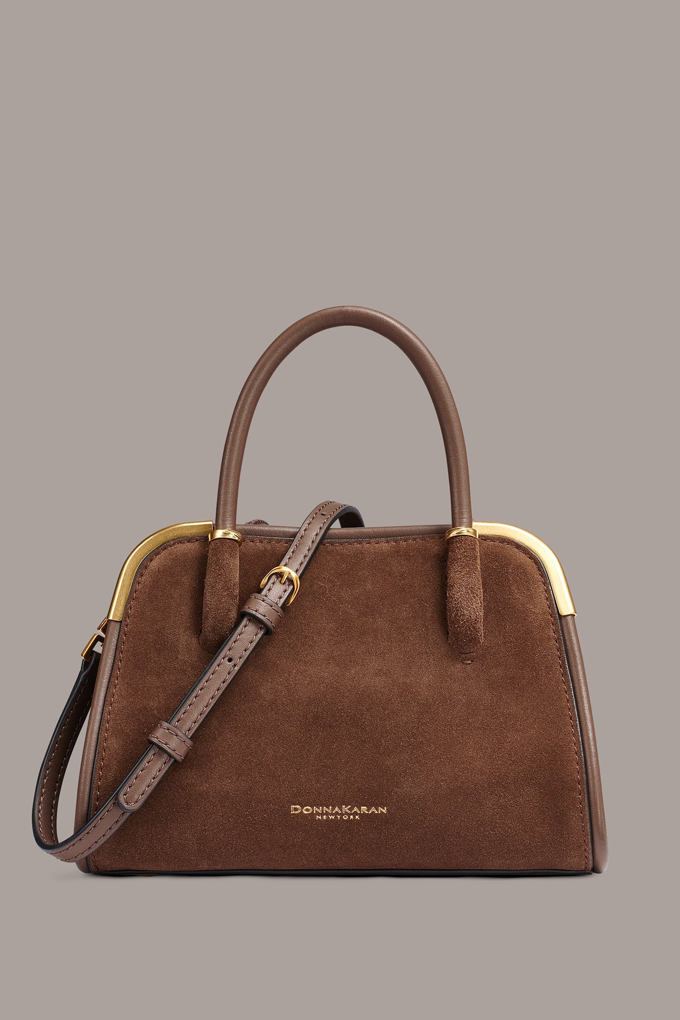 Chocolate SATIN MINI SATCHEL Donna Karan