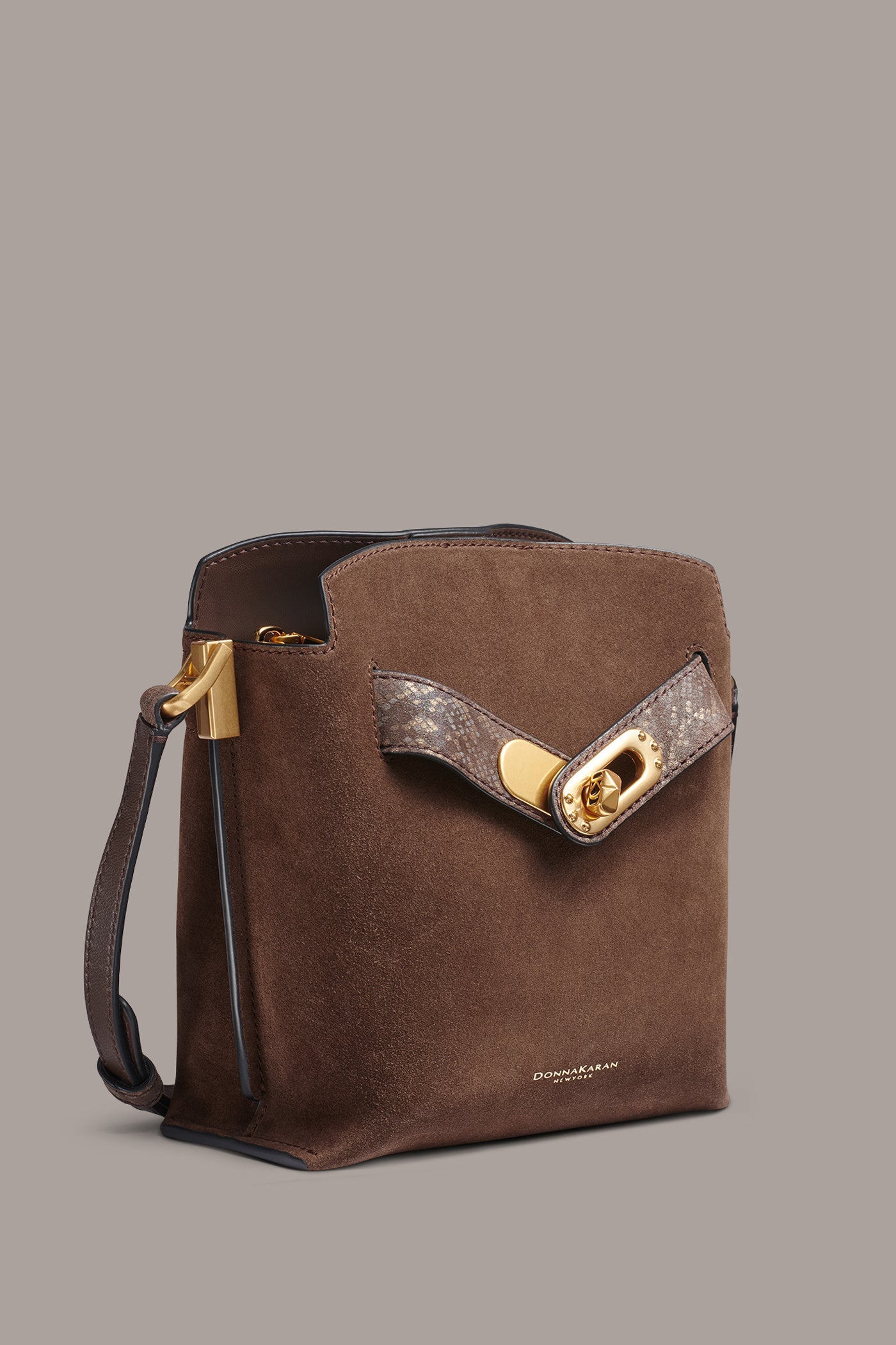 Brown Multi BRIDGEHAMPTON PYTHON SUEDE SMALL CROSSBODY Donna Karan