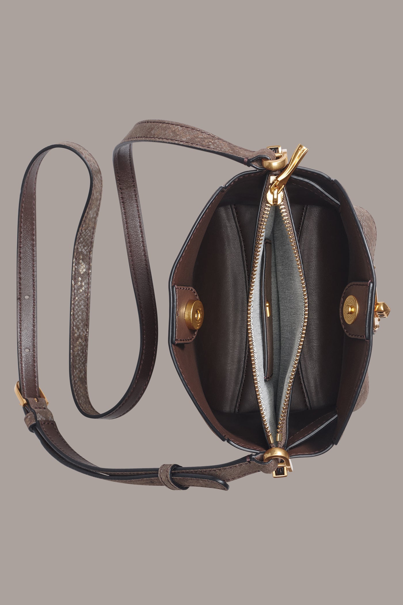 Brown Multi BRIDGEHAMPTON PYTHON SUEDE SMALL CROSSBODY Donna Karan