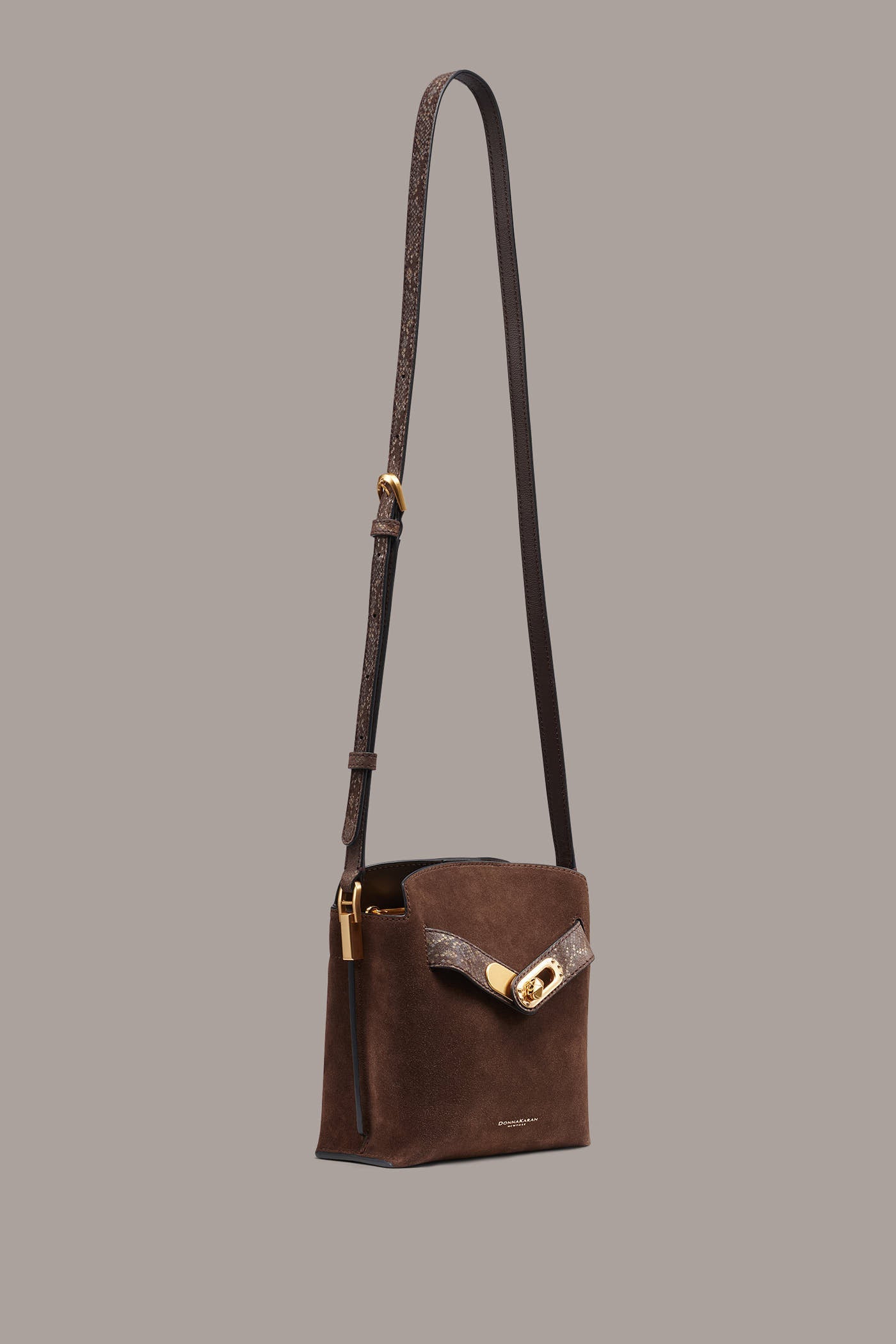 Brown Multi BRIDGEHAMPTON PYTHON SUEDE SMALL CROSSBODY Donna Karan