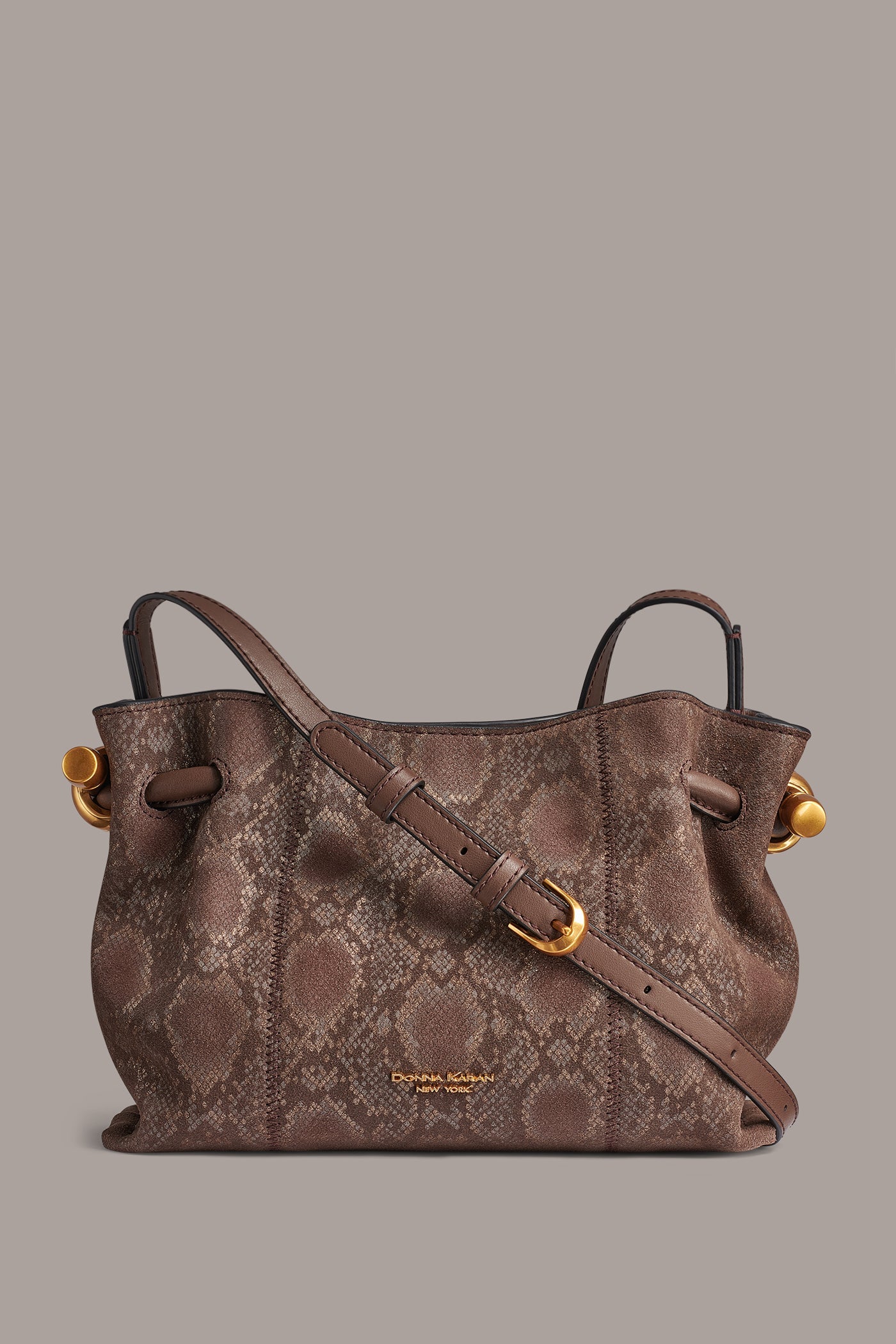 Brown Multi CASHMERE SNAKE-EFFECT CROSSBODY BAG Donna Karan