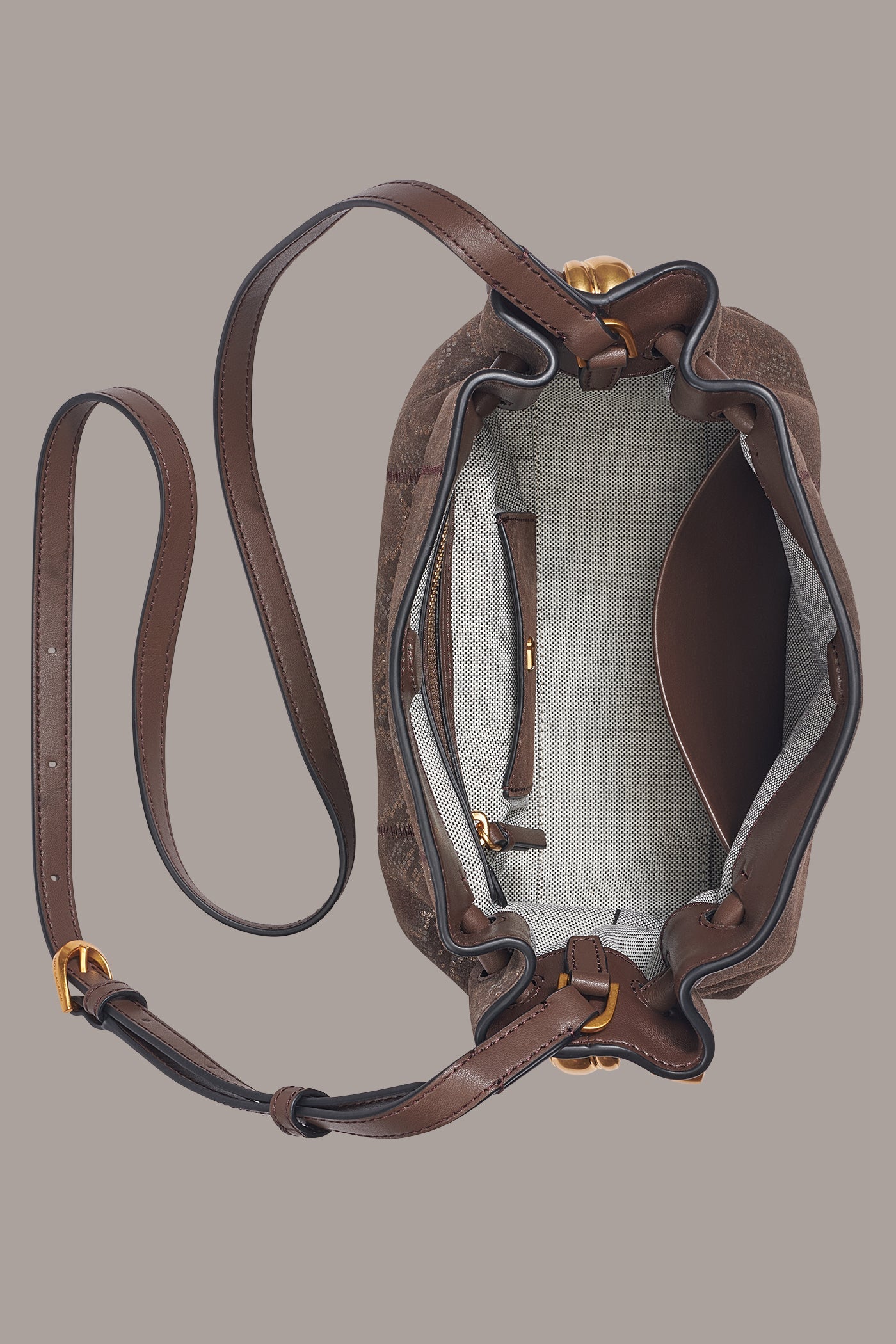 Brown Multi CASHMERE SNAKE-EFFECT CROSSBODY BAG Donna Karan