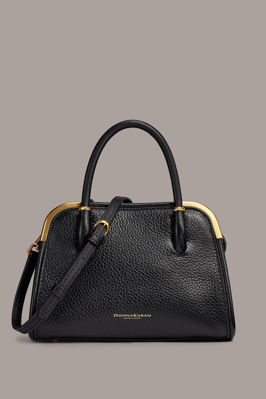 Black / Gold SATIN MINI SATCHEL Donna Karan