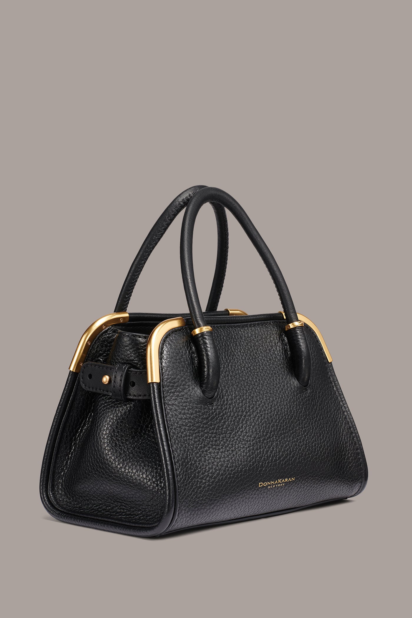 Black / Gold SATIN MINI SATCHEL Donna Karan