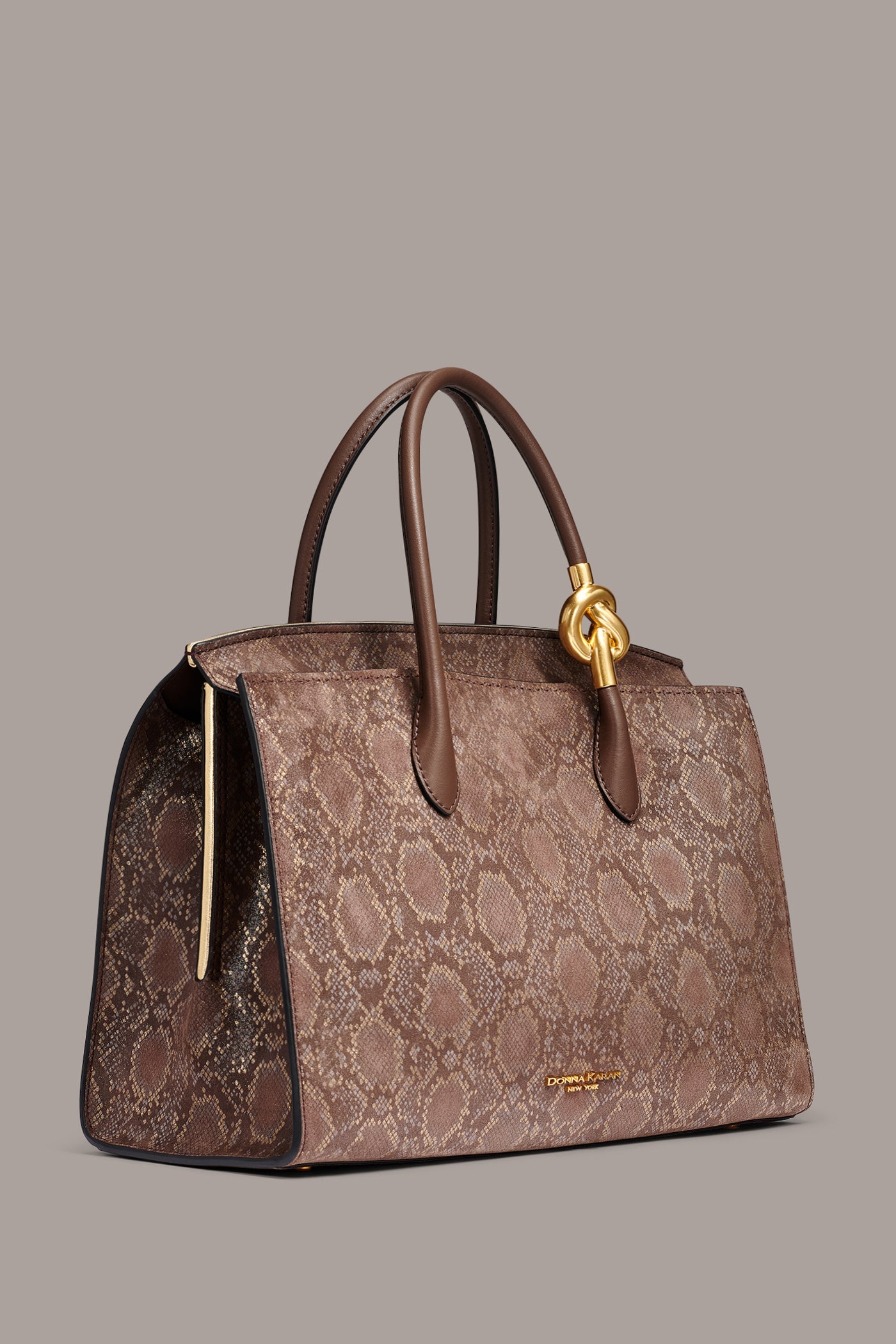 Brown Multi LODEN SNAKE-EFFECT SATCHEL BAG Donna Karan
