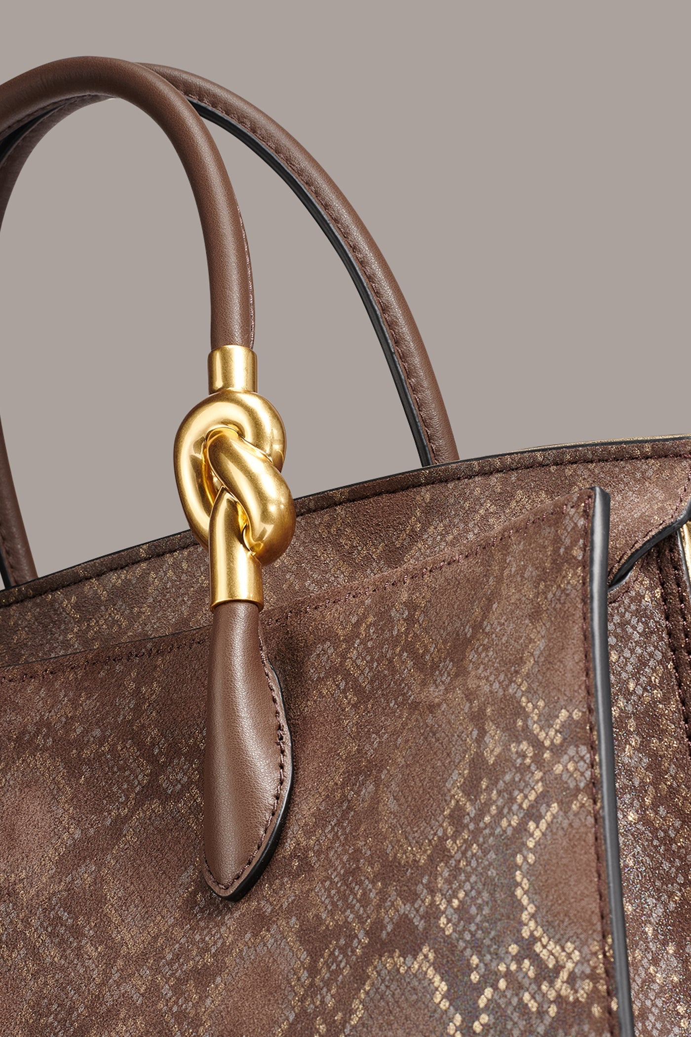 Brown Multi LODEN SNAKE-EFFECT SATCHEL BAG Donna Karan
