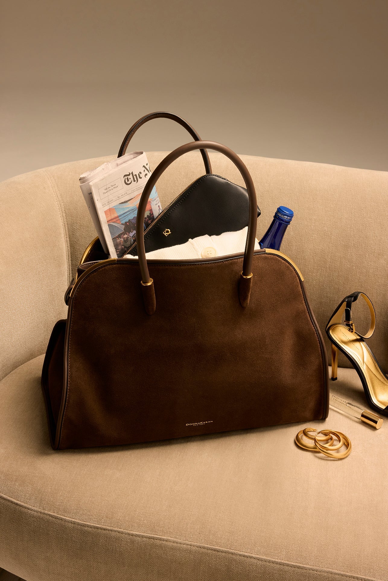 Chocolate SATIN TOTE Donna Karan