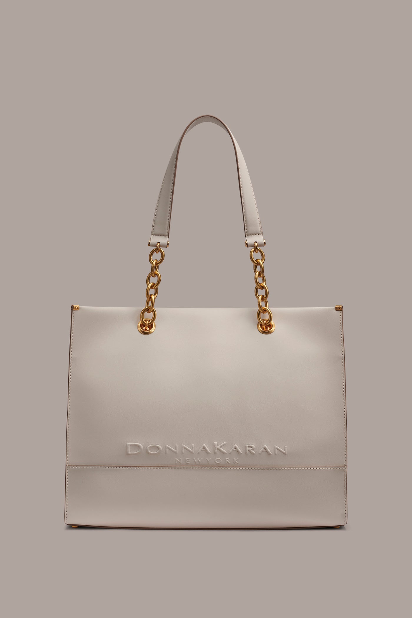 Sand MERINO LEATHER LOGO TOTE Donna Karan