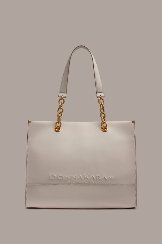 Sand MERINO LEATHER LOGO TOTE Donna Karan