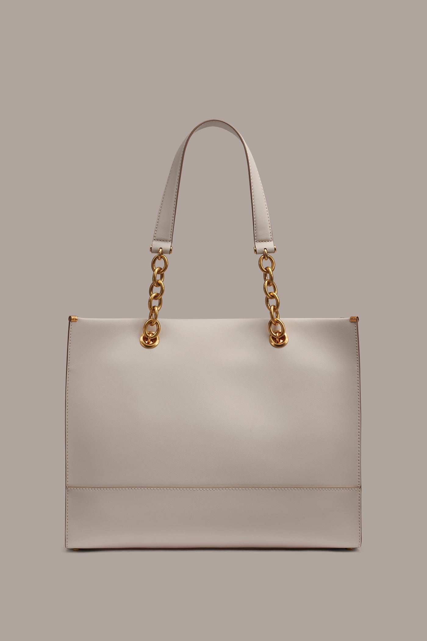 Sand MERINO LEATHER LOGO TOTE Donna Karan