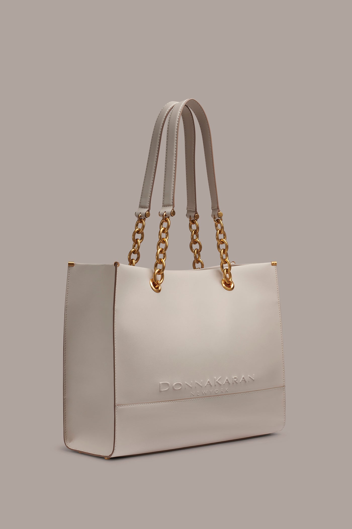 Sand MERINO LEATHER LOGO TOTE Donna Karan
