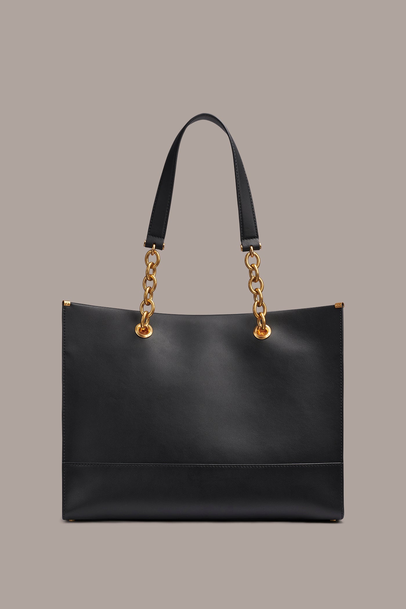 Black / Gold MERINO LEATHER LOGO TOTE Donna Karan
