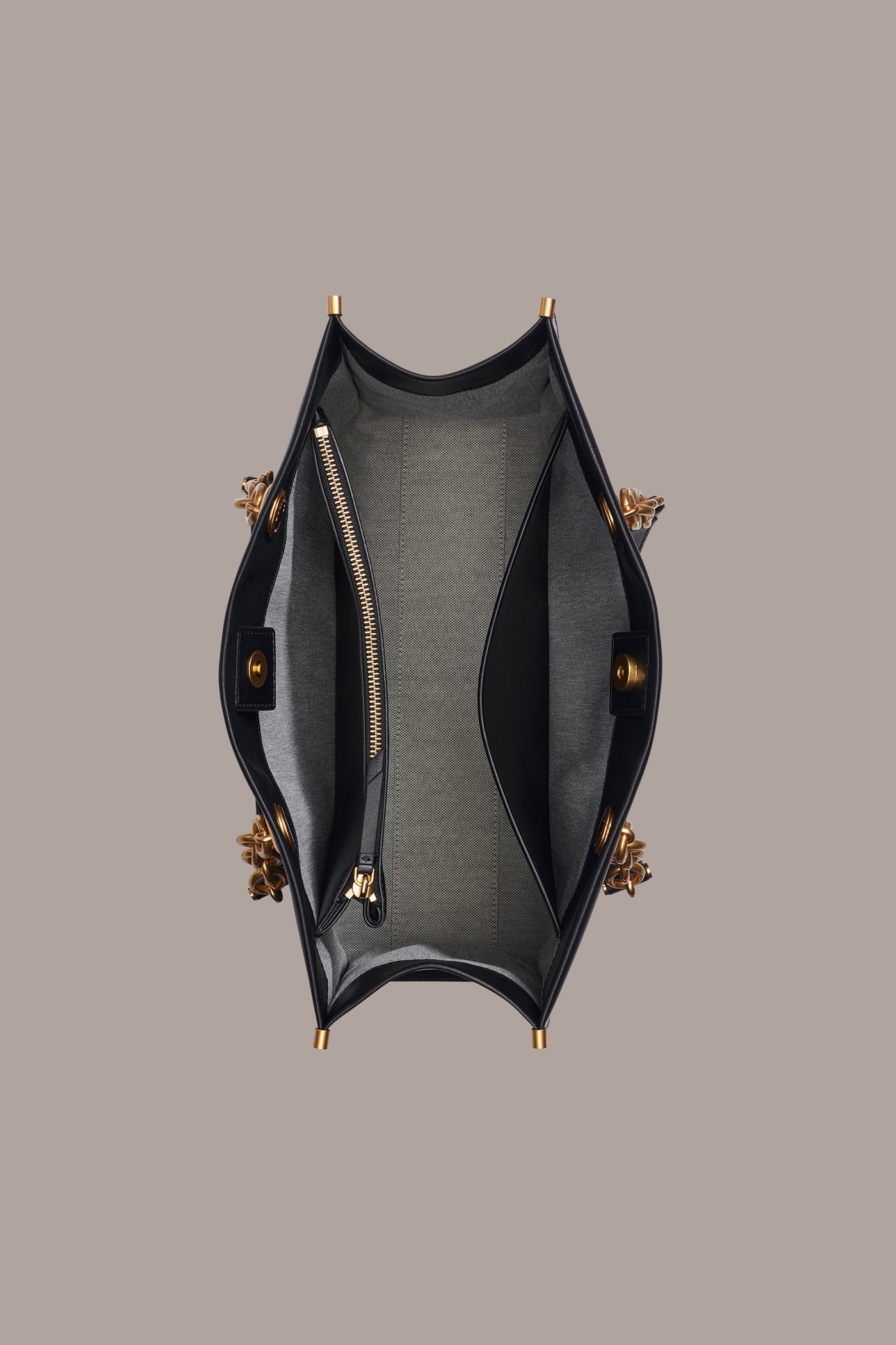Black / Gold MERINO LEATHER LOGO TOTE Donna Karan
