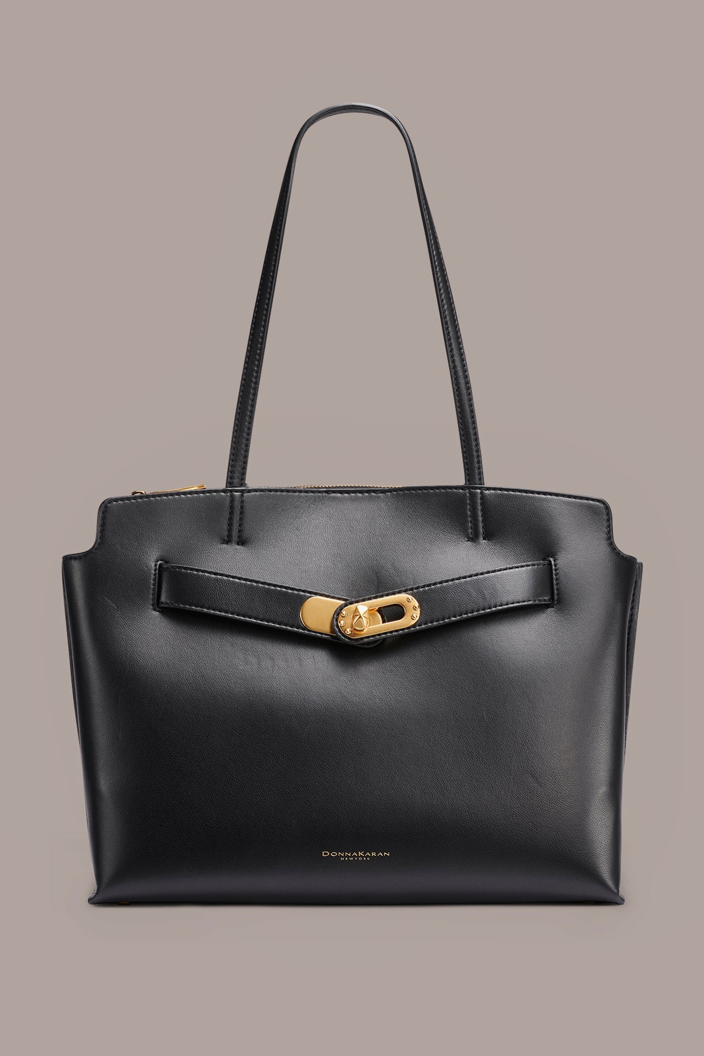 Black / Gold BRIDGEHAMPTON LEATHER TOTE Donna Karan
