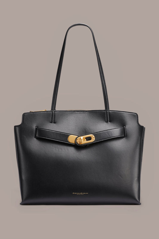 Black / Gold BRIDGEHAMPTON LEATHER TOTE Donna Karan