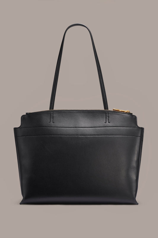 Black / Gold BRIDGEHAMPTON LEATHER TOTE Donna Karan