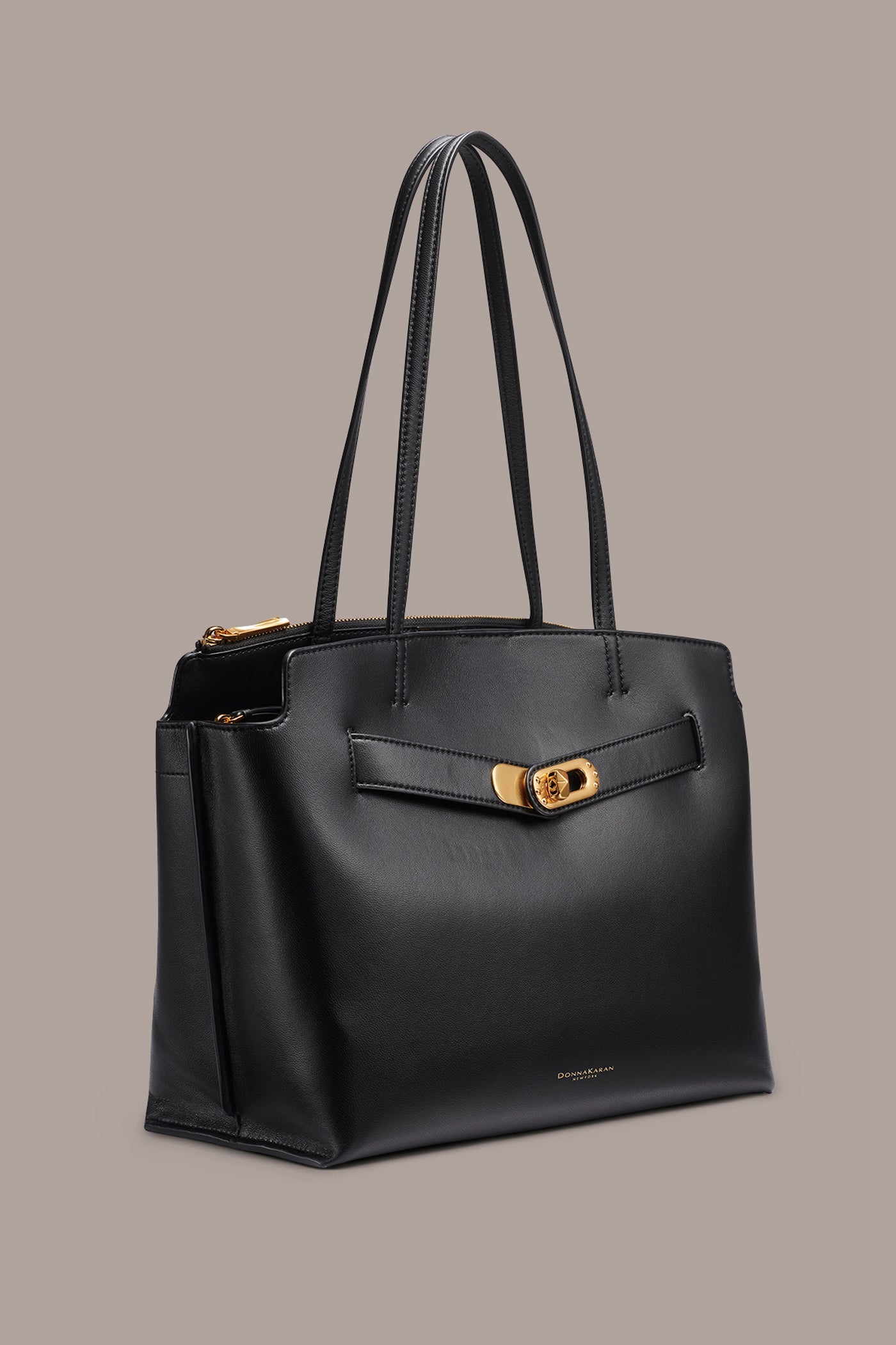 Black / Gold BRIDGEHAMPTON LEATHER TOTE Donna Karan