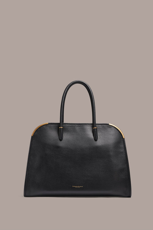 Black / Gold SATIN LEATHER TOTE Donna Karan