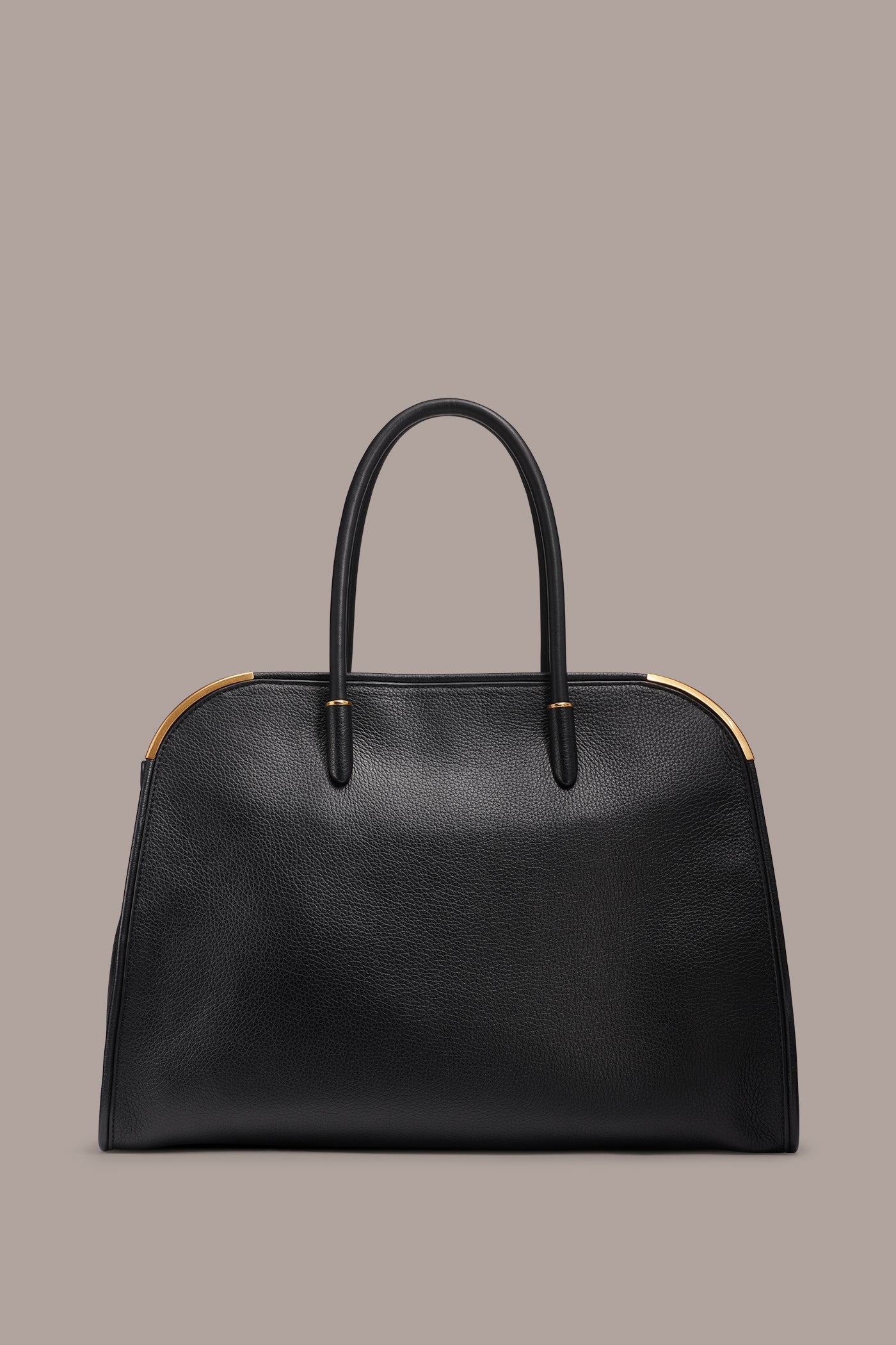 Black / Gold SATIN LEATHER TOTE Donna Karan