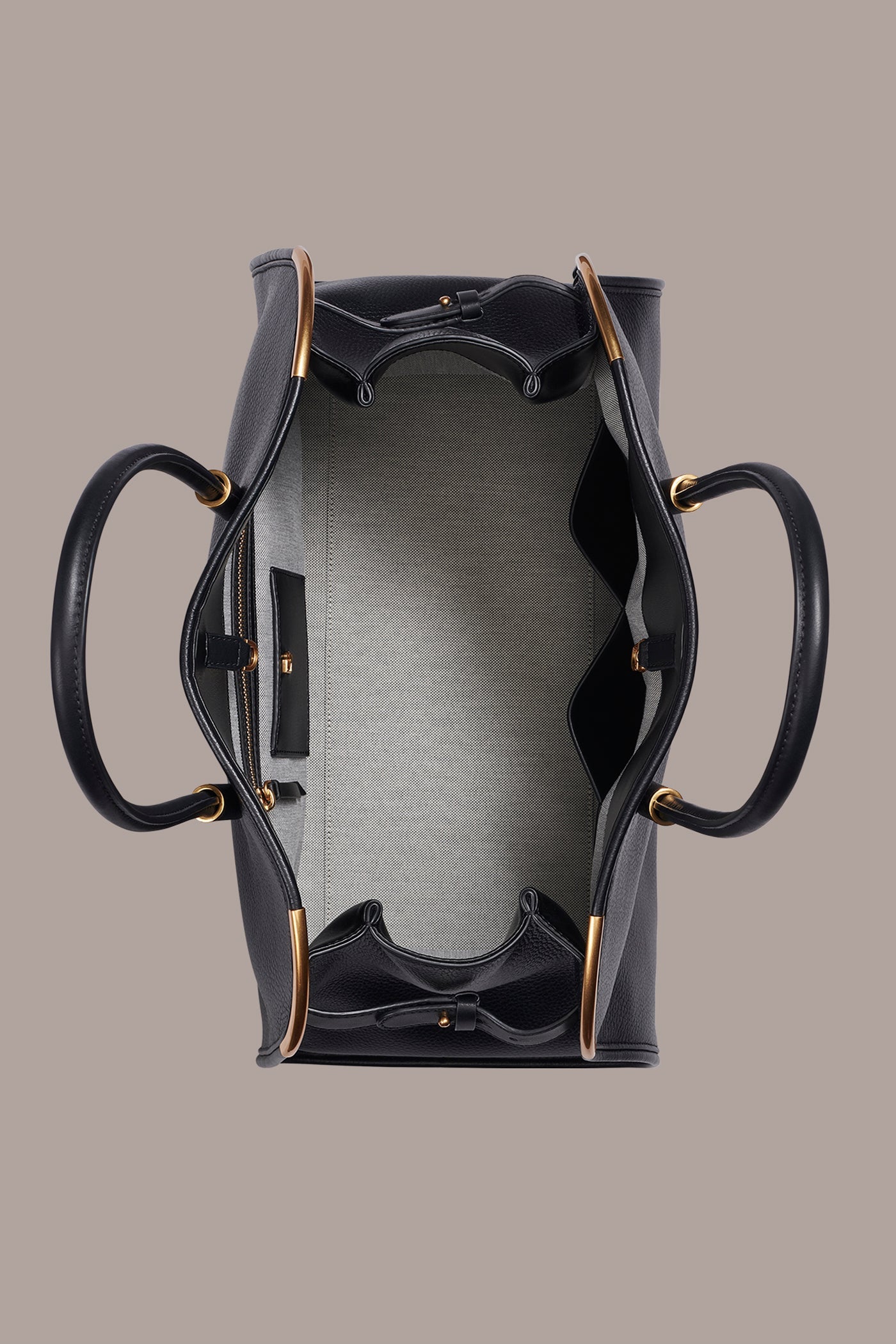 Black / Gold SATIN LEATHER TOTE Donna Karan