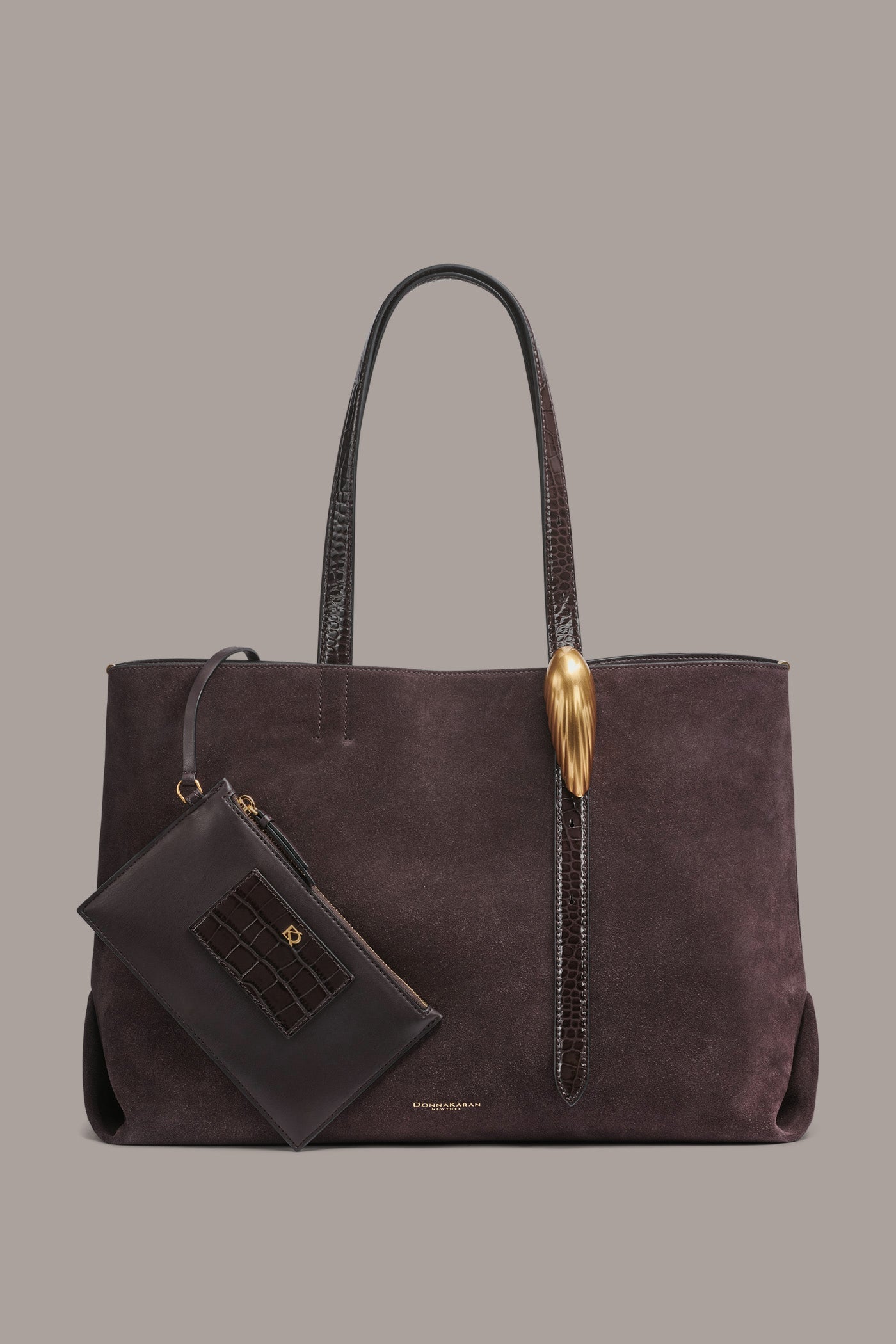 CHOCOLATE PLUM GEORGETTE SUEDE TOTE Donna Karan