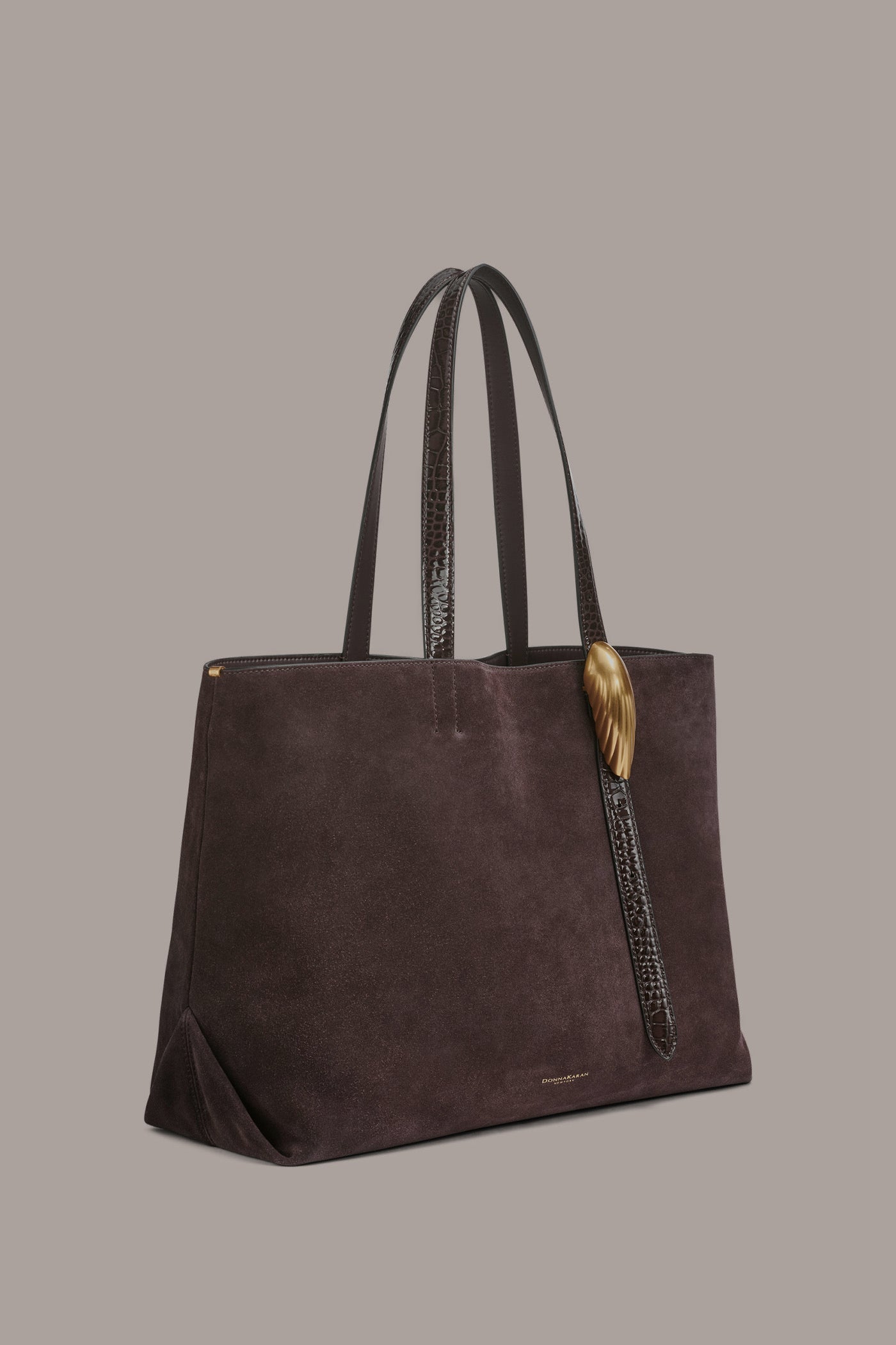 CHOCOLATE PLUM GEORGETTE SUEDE TOTE Donna Karan