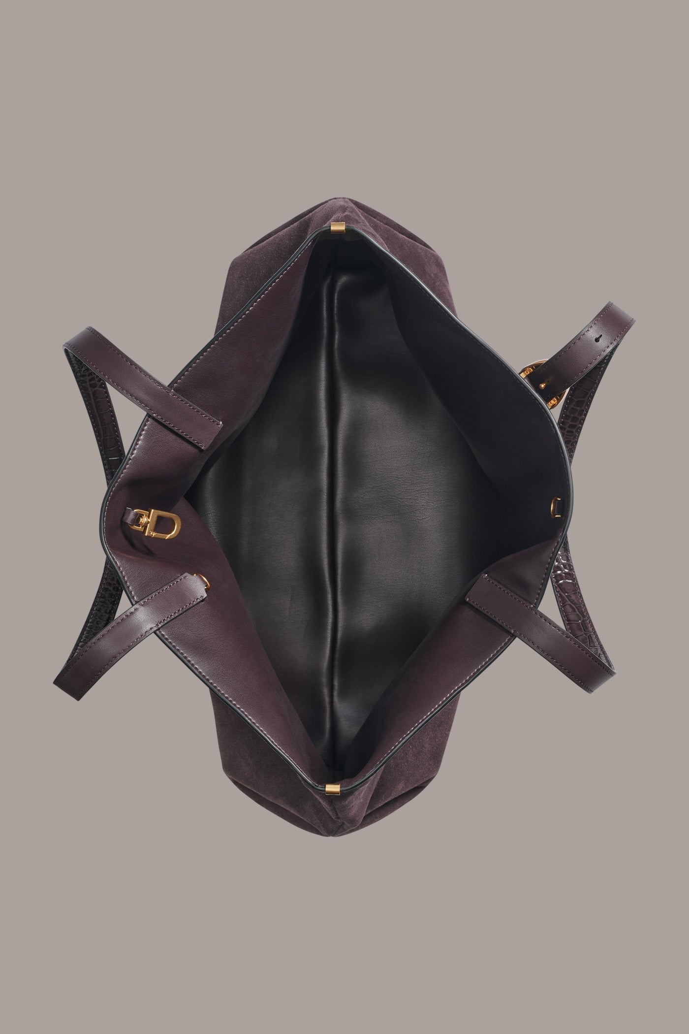 CHOCOLATE PLUM GEORGETTE SUEDE TOTE Donna Karan
