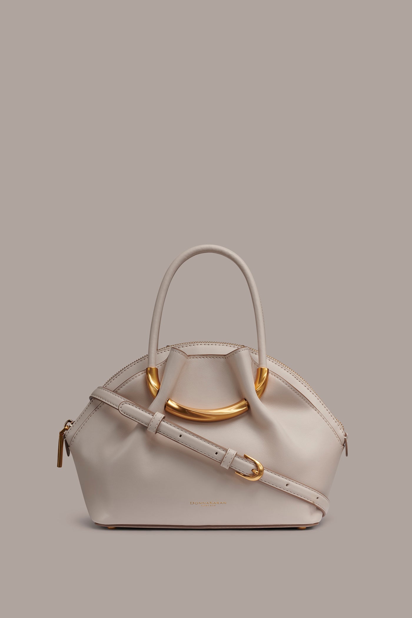 Sand OXFORD LEATHER CROSSBODY BAG Donna Karan