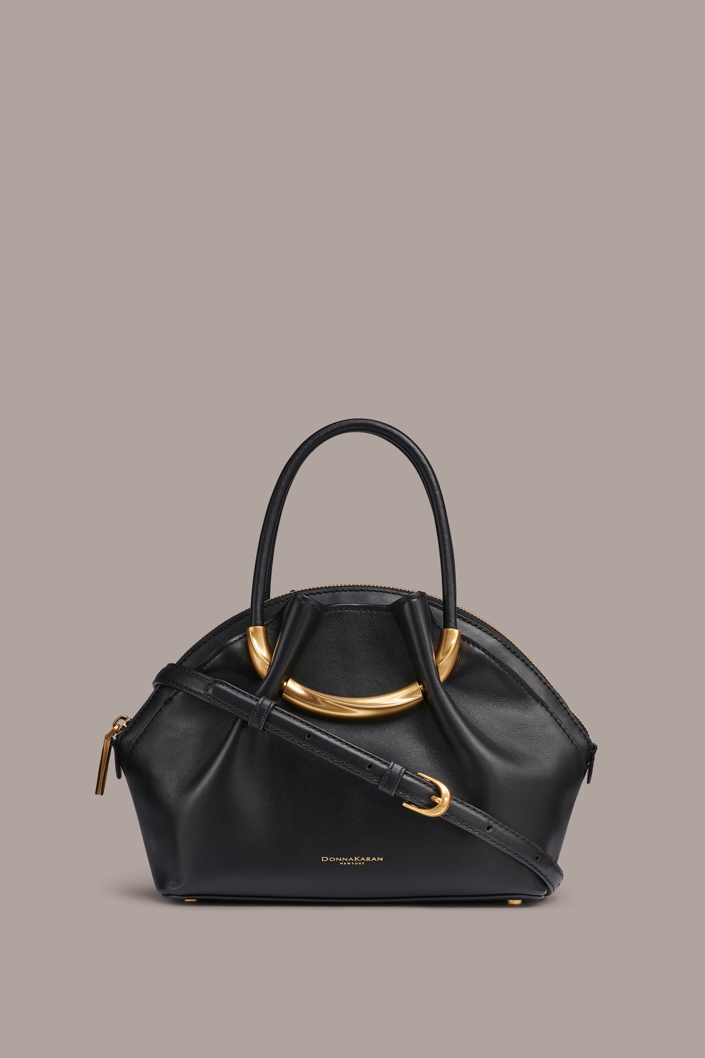 Black / Gold OXFORD LEATHER CROSSBODY BAG Donna Karan
