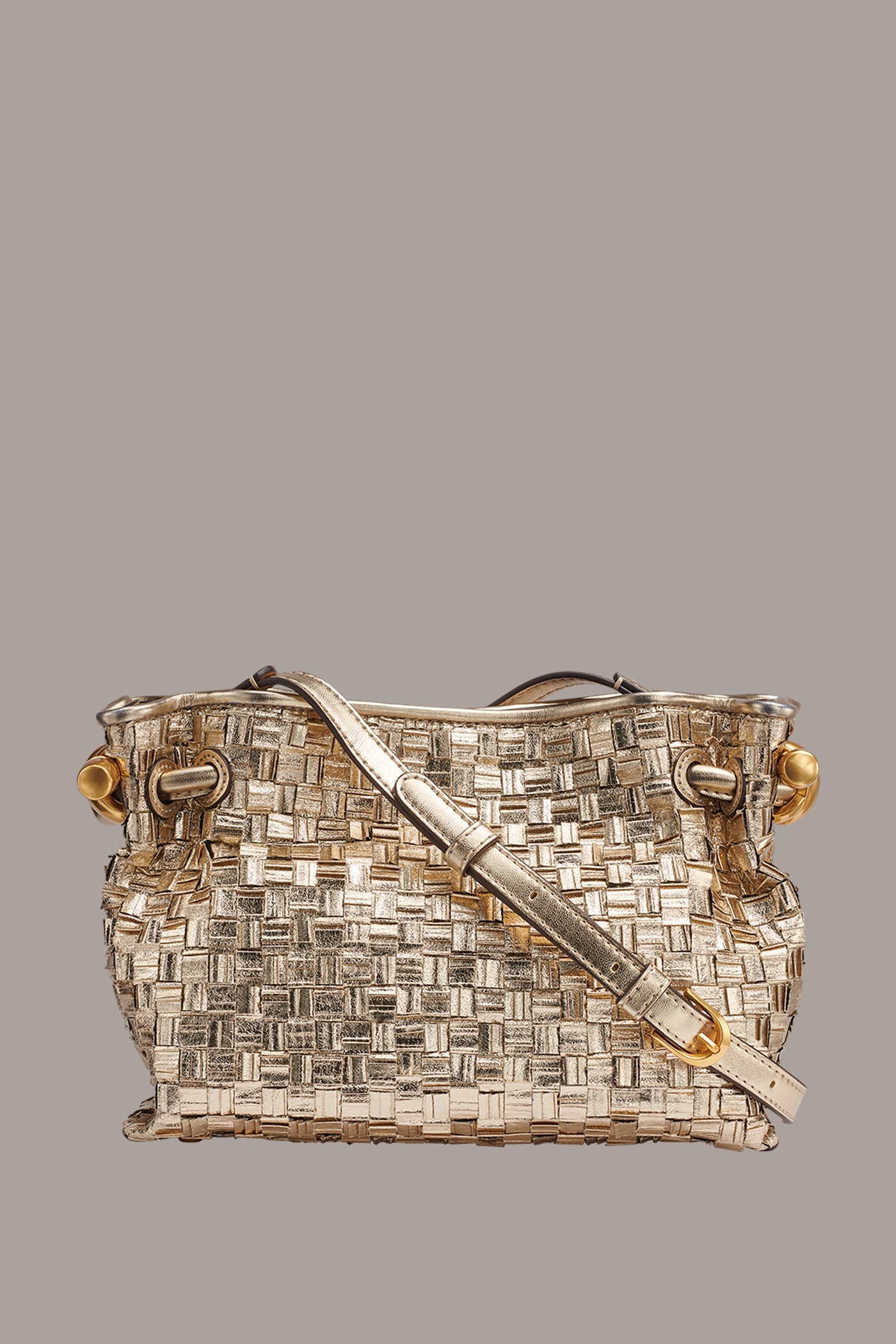 Gold CASHMERE METALLIC BRAIDED CROSSBODY BAG Donna Karan