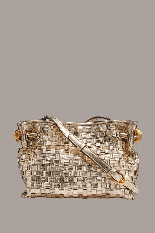 Gold CASHMERE METALLIC BRAIDED CROSSBODY BAG Donna Karan