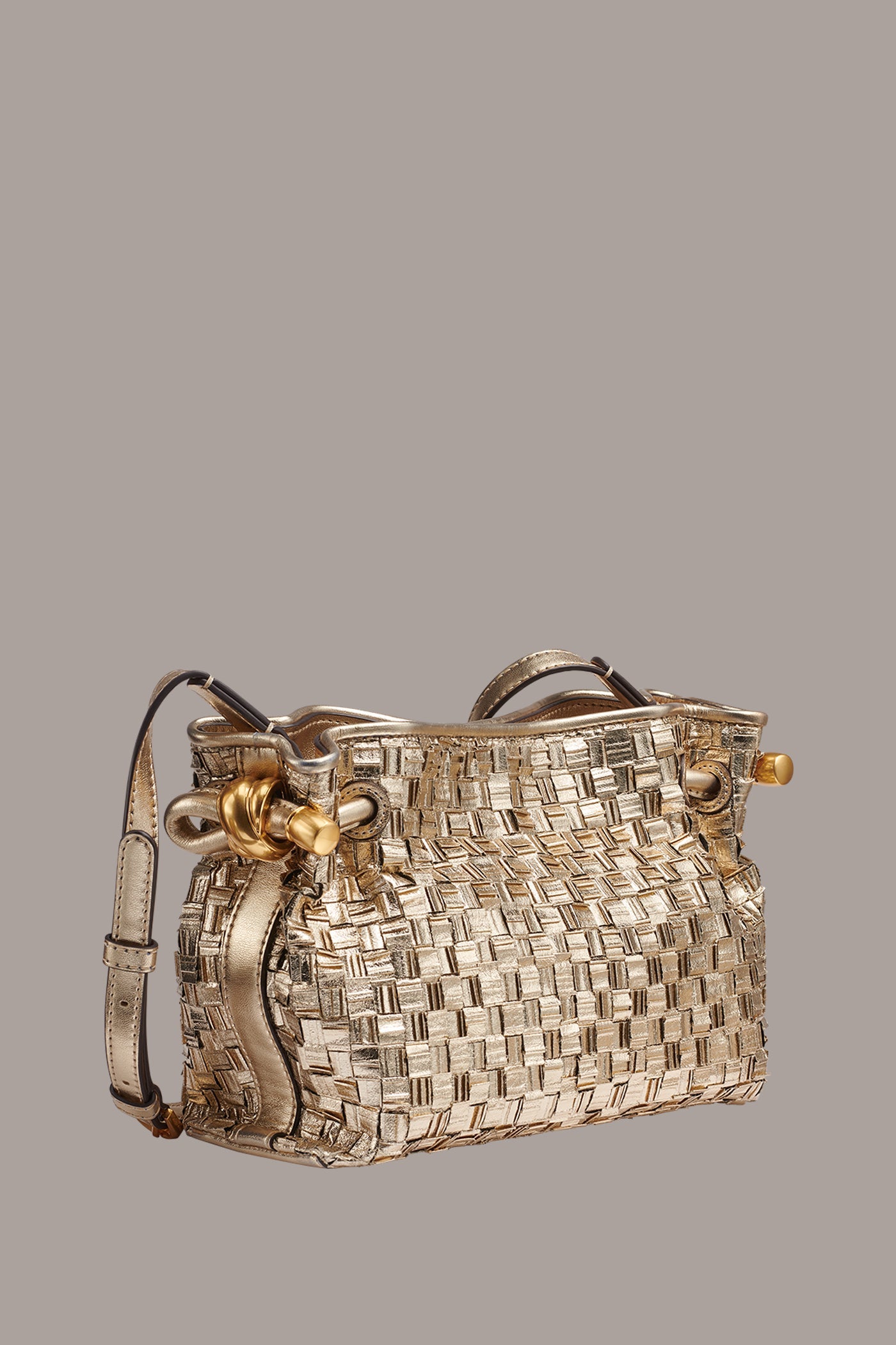Gold CASHMERE METALLIC BRAIDED CROSSBODY BAG Donna Karan